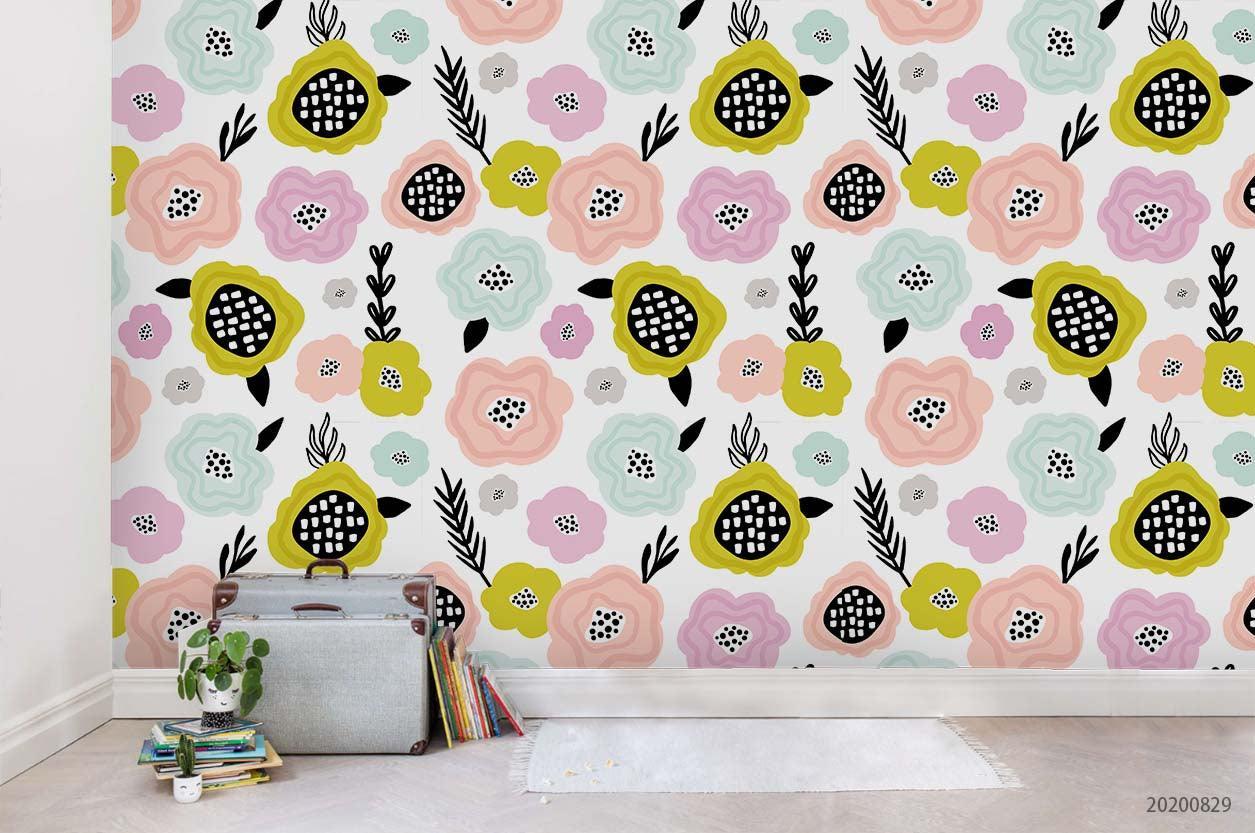 3D Cartoon Colorful Floral Plant Wall Mural Wallpaper LXL 1535- Jess Art Decoration
