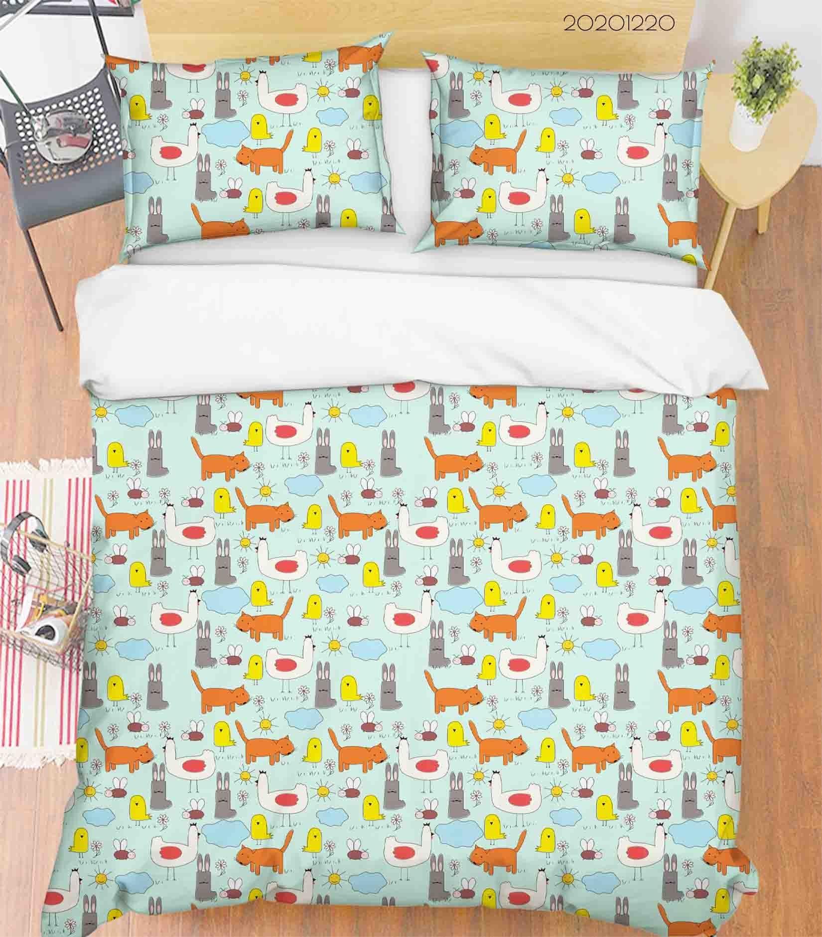 3D Hand Drawn Animal Color Sun Cloud Quilt Cover Set Bedding Set Duvet Cover Pillowcases 75- Jess Art Decoration