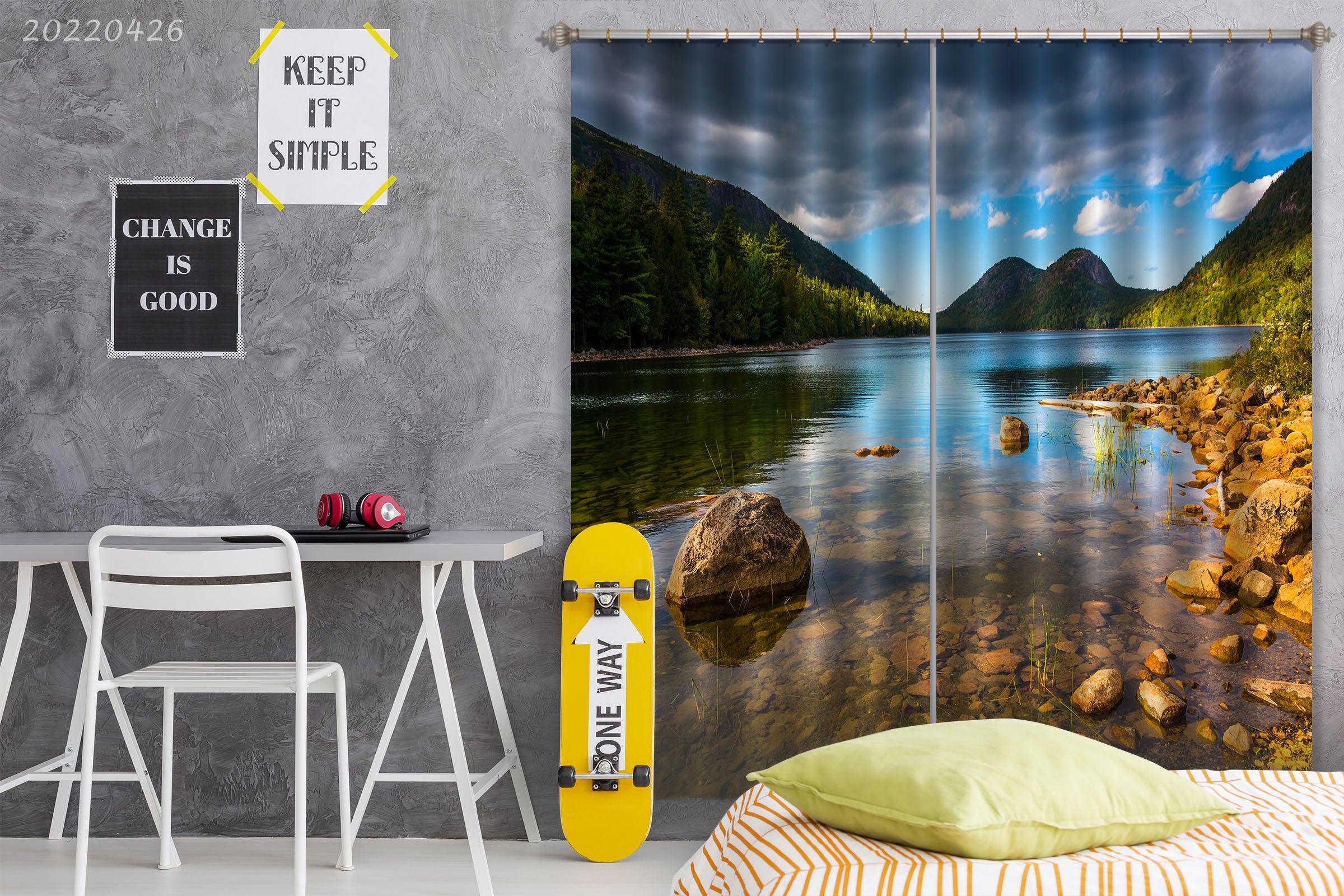 3D Landscape Mountain River Stone Tree Curtains and Drapes GD 4926- Jess Art Decoration