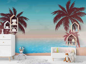 3D Blue Sky Sea Coconut Tree Wall Mural Wallpaper LQH 126- Jess Art Decoration