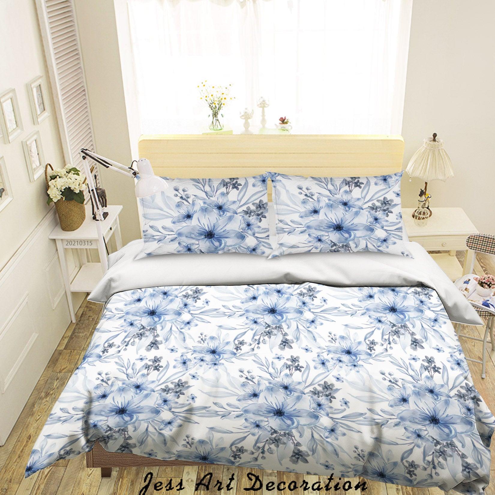 3D Watercolor Blue Floral Quilt Cover Set Bedding Set Duvet Cover Pillowcases 45- Jess Art Decoration