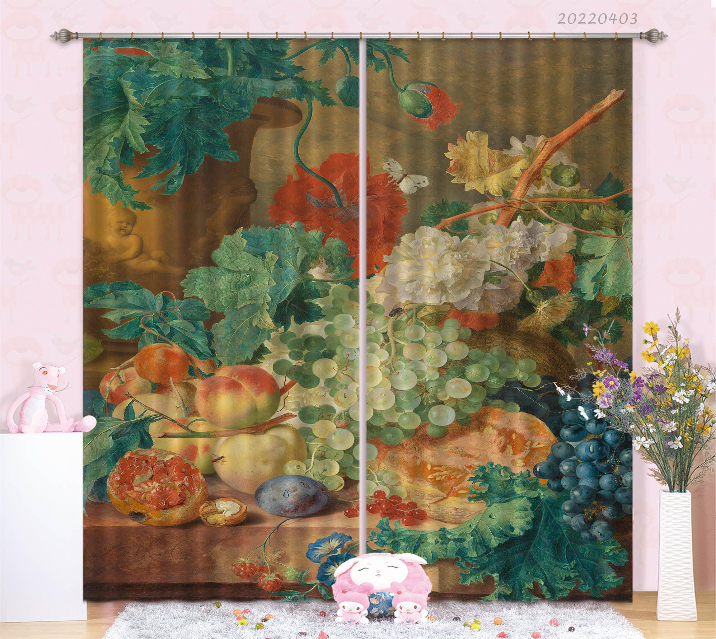 3D Vintage Various Fruit Flowers Pattern Curtains and Drapes GD 3358- Jess Art Decoration