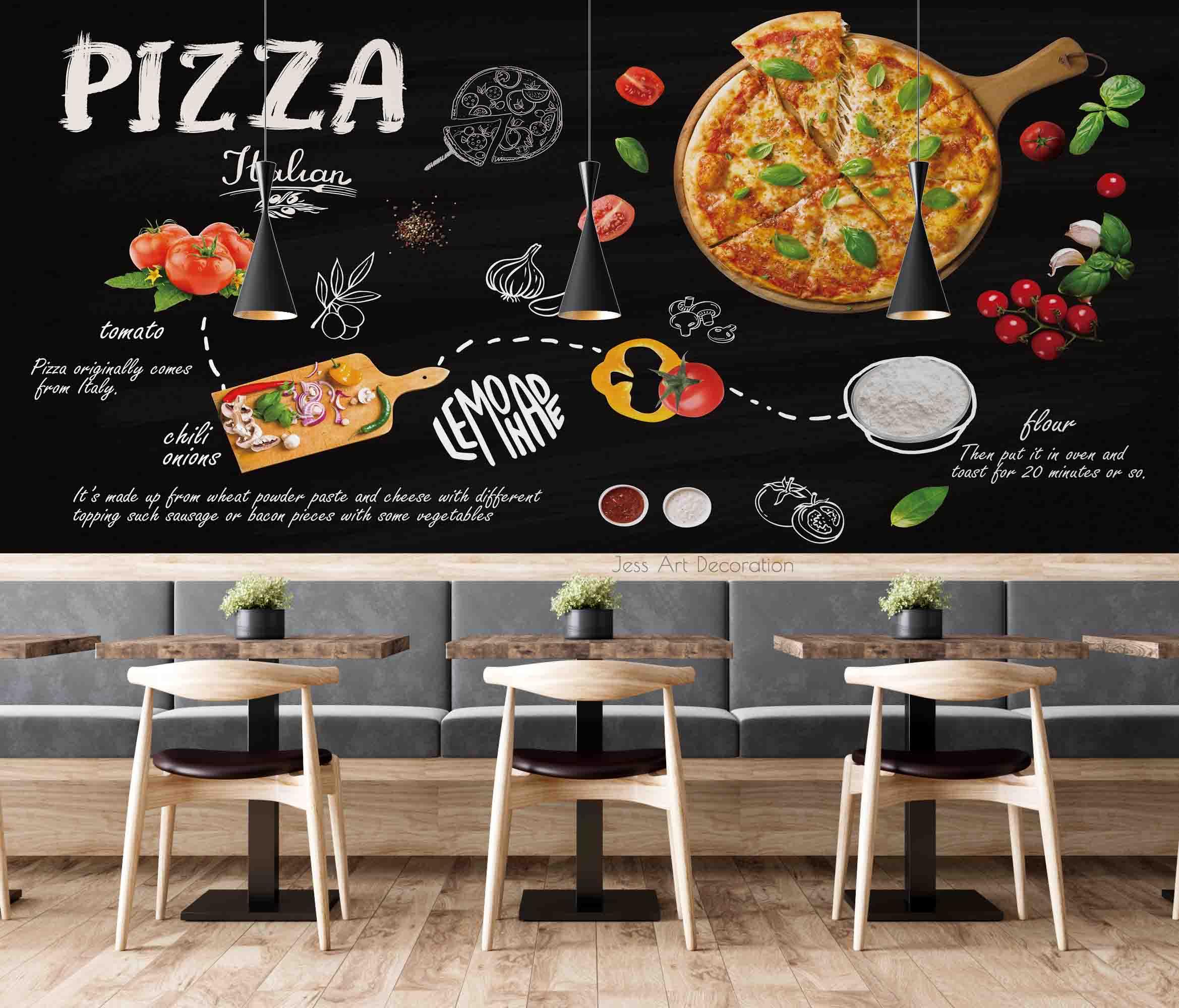3D Blackboard Pizza Wall Mural Wallpaper sww 84- Jess Art Decoration