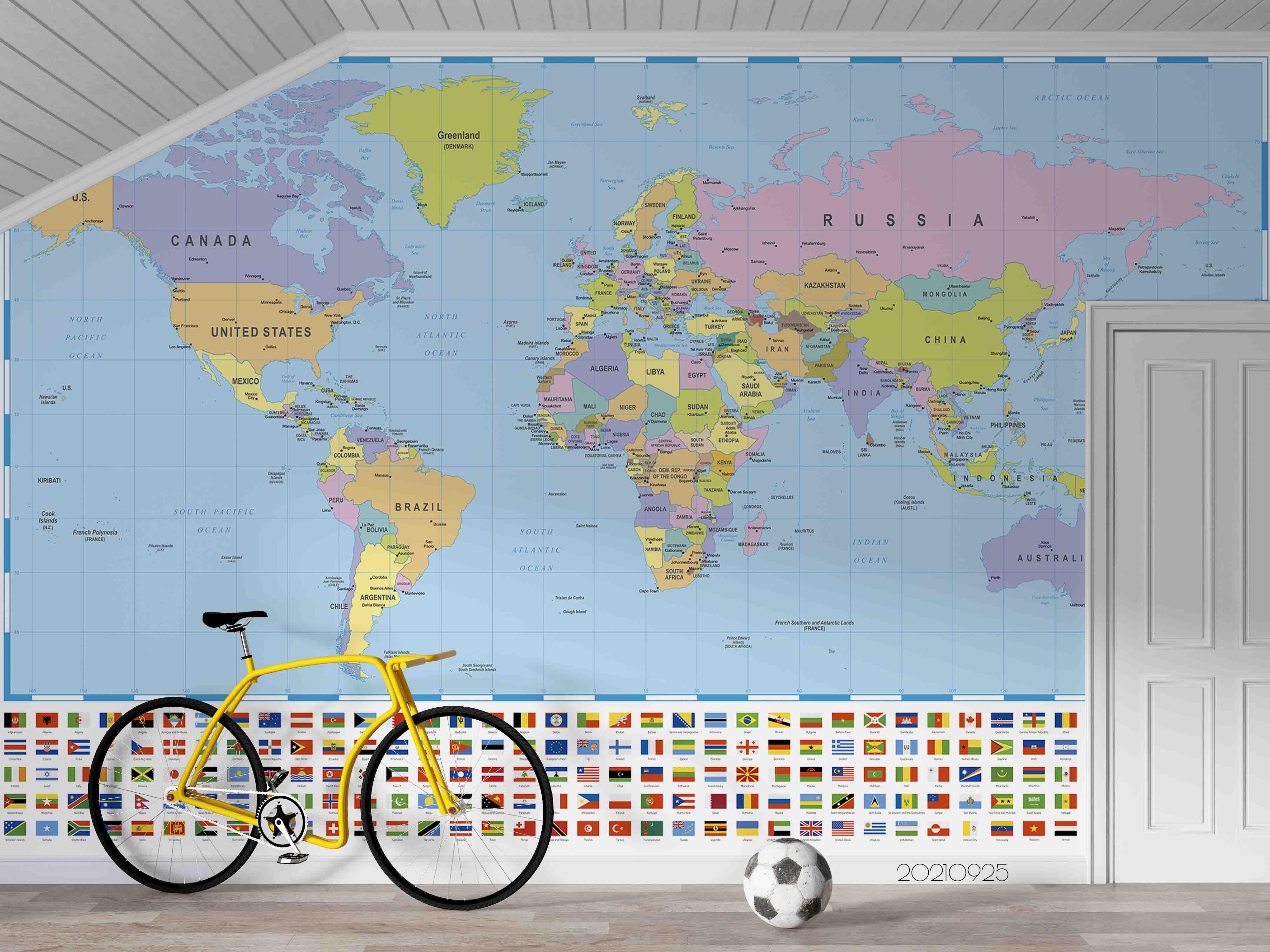 3D Blue World Map Wall Mural Wallpaper LQH 256- Jess Art Decoration