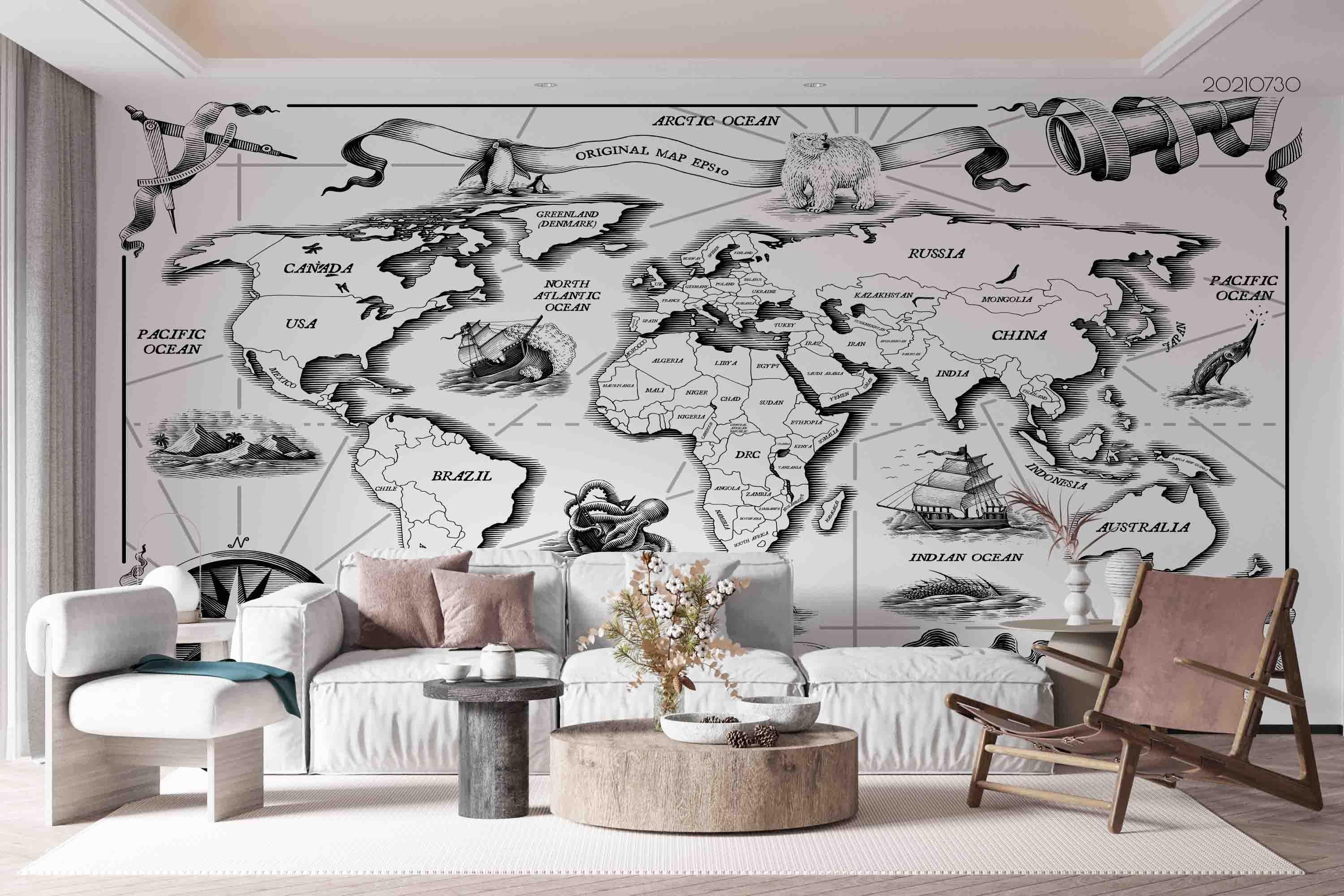 3D Vintage Old World Map Wall Mural Wallpaper SWW4471- Jess Art Decoration