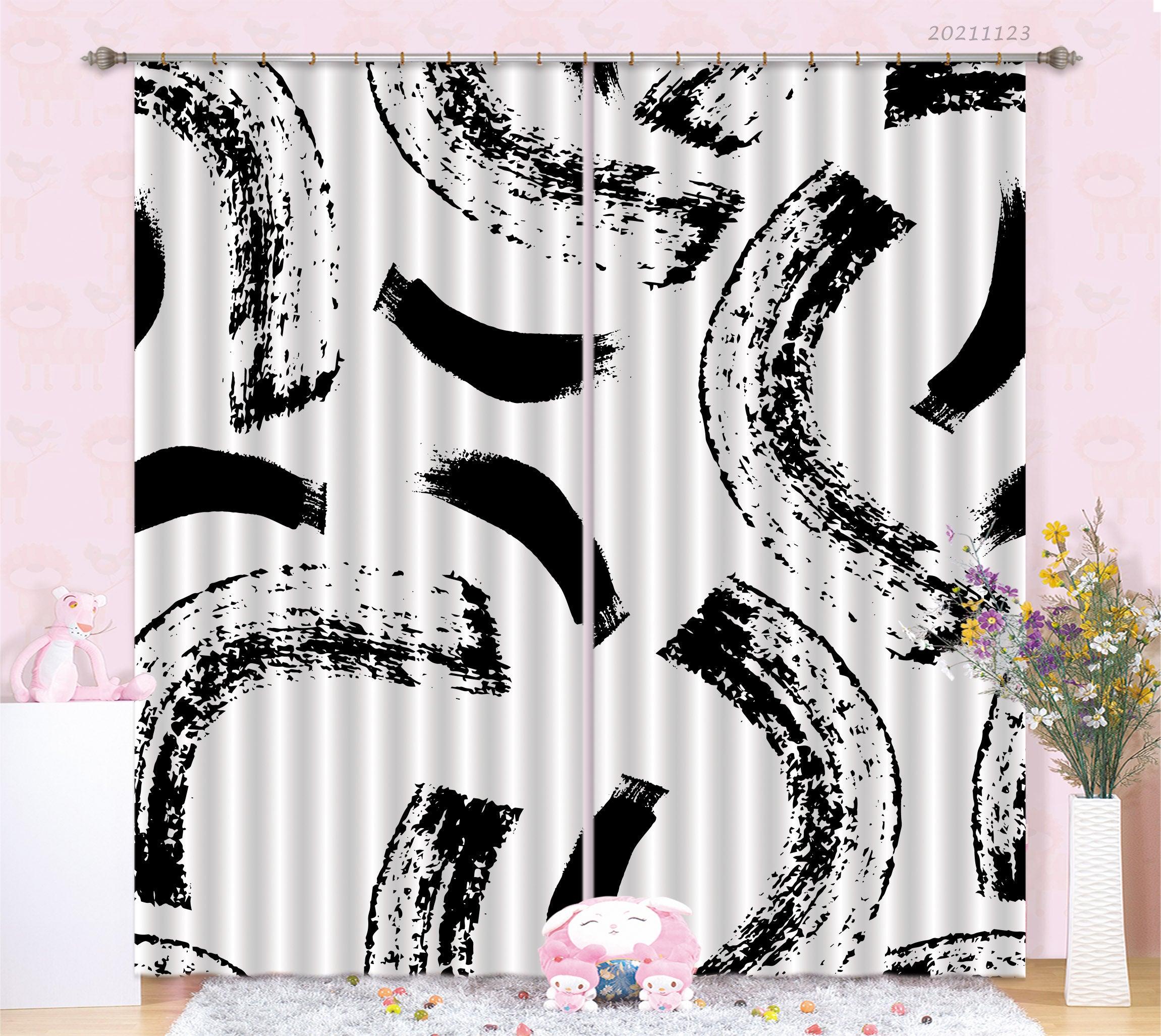 3D Abstract Black Geometry Curtains and Drapes LQH 34- Jess Art Decoration