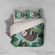 3D Hand Drawn Green Leaves Plant Sloth Quilt Cover Set Bedding Set Duvet Cover Pillowcases LXL- Jess Art Decoration