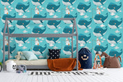 Cartoon Blue Whale Animal Wall Mural Wallpaper LXL- Jess Art Decoration