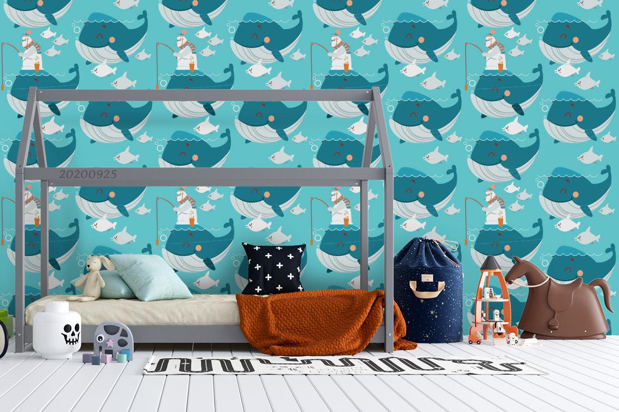 Cartoon Blue Whale Animal Wall Mural Wallpaper LXL- Jess Art Decoration