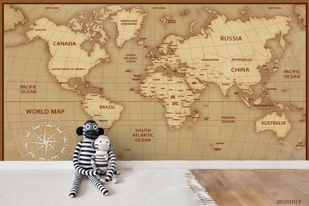 3D Vintage Nautical World Map Wall Mural Wallpaper WJ 9471- Jess Art Decoration