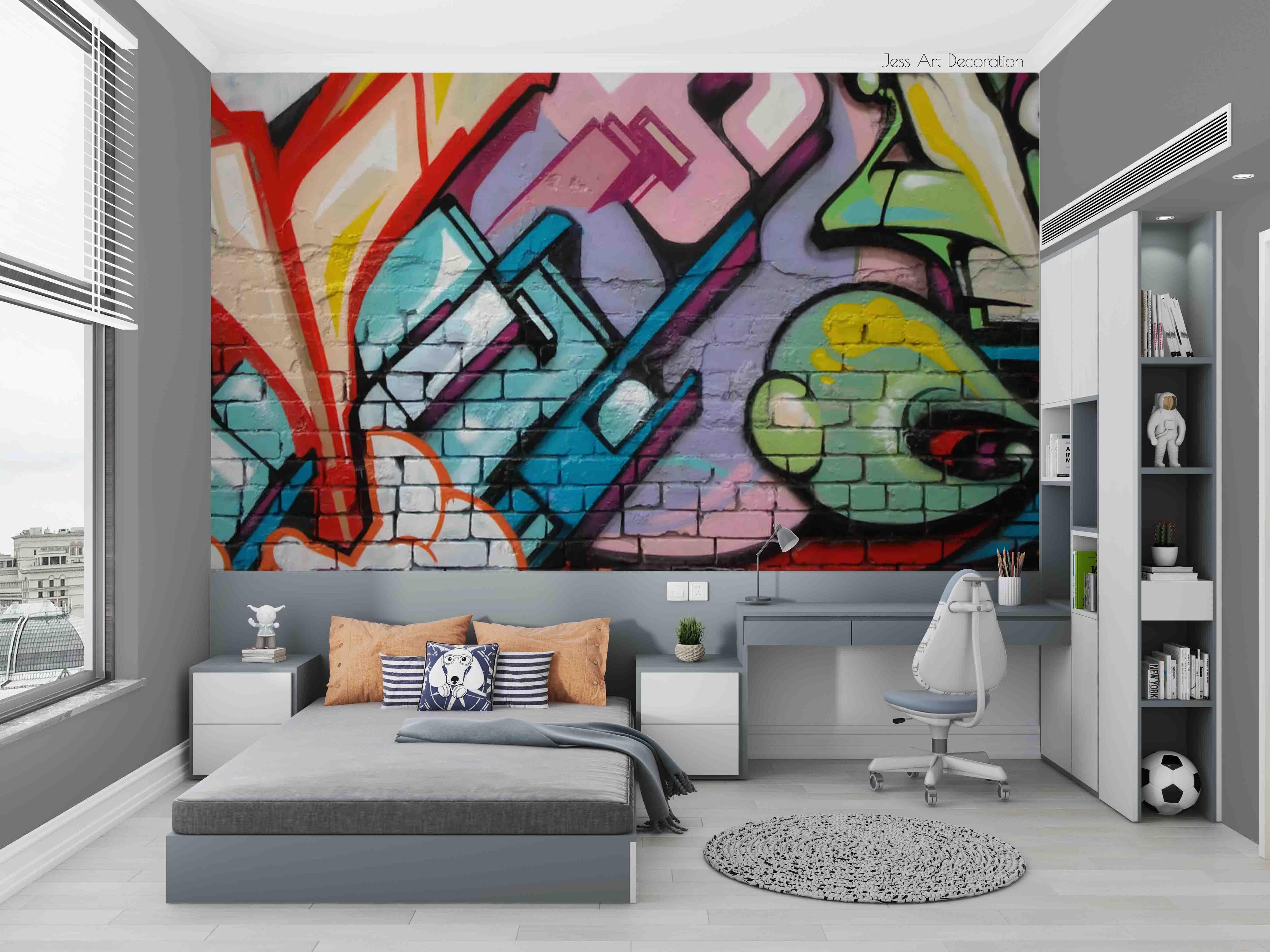 Abstract Graffiti Colorful Pattern Wallpaper urban graffiti wall mural for teen room, studio or feature wall - view 3