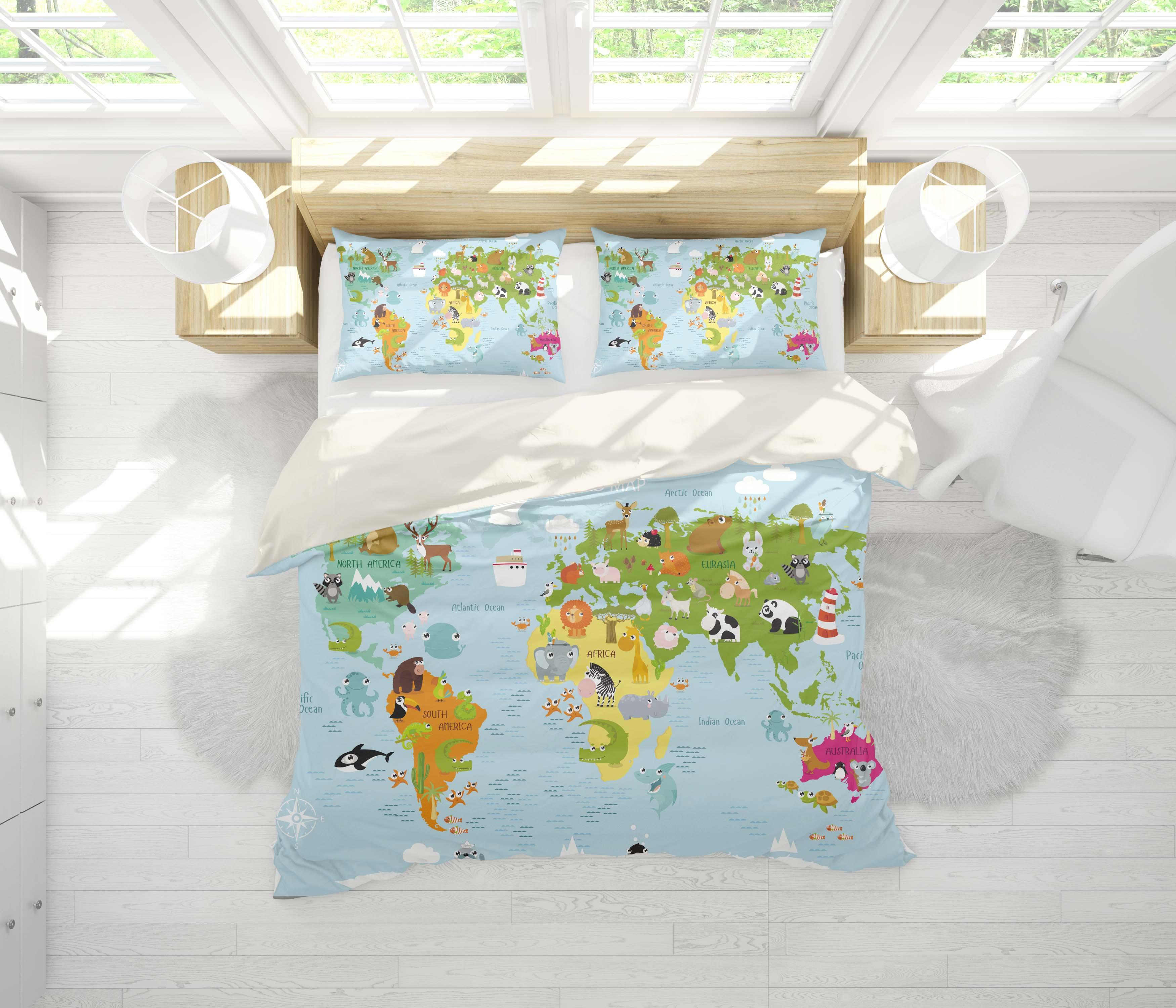 3D Blue World Map Quilt Cover Set Bedding Set Pillowcases 10- Jess Art Decoration