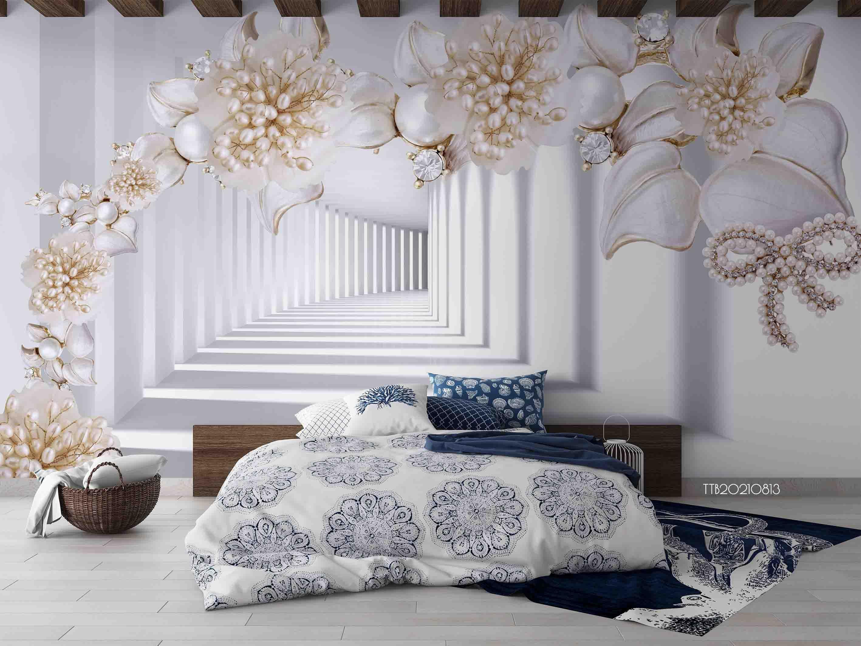 3D Stereo Floral Pearl Deep Loby Wall Mural Wallpaper SWW5097- Jess Art Decoration