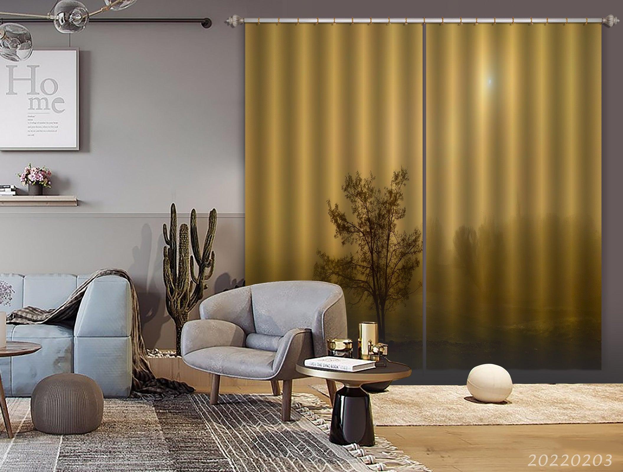 3D Tree Yellow Sand Sun Curtains and Drapes GD 1158- Jess Art Decoration