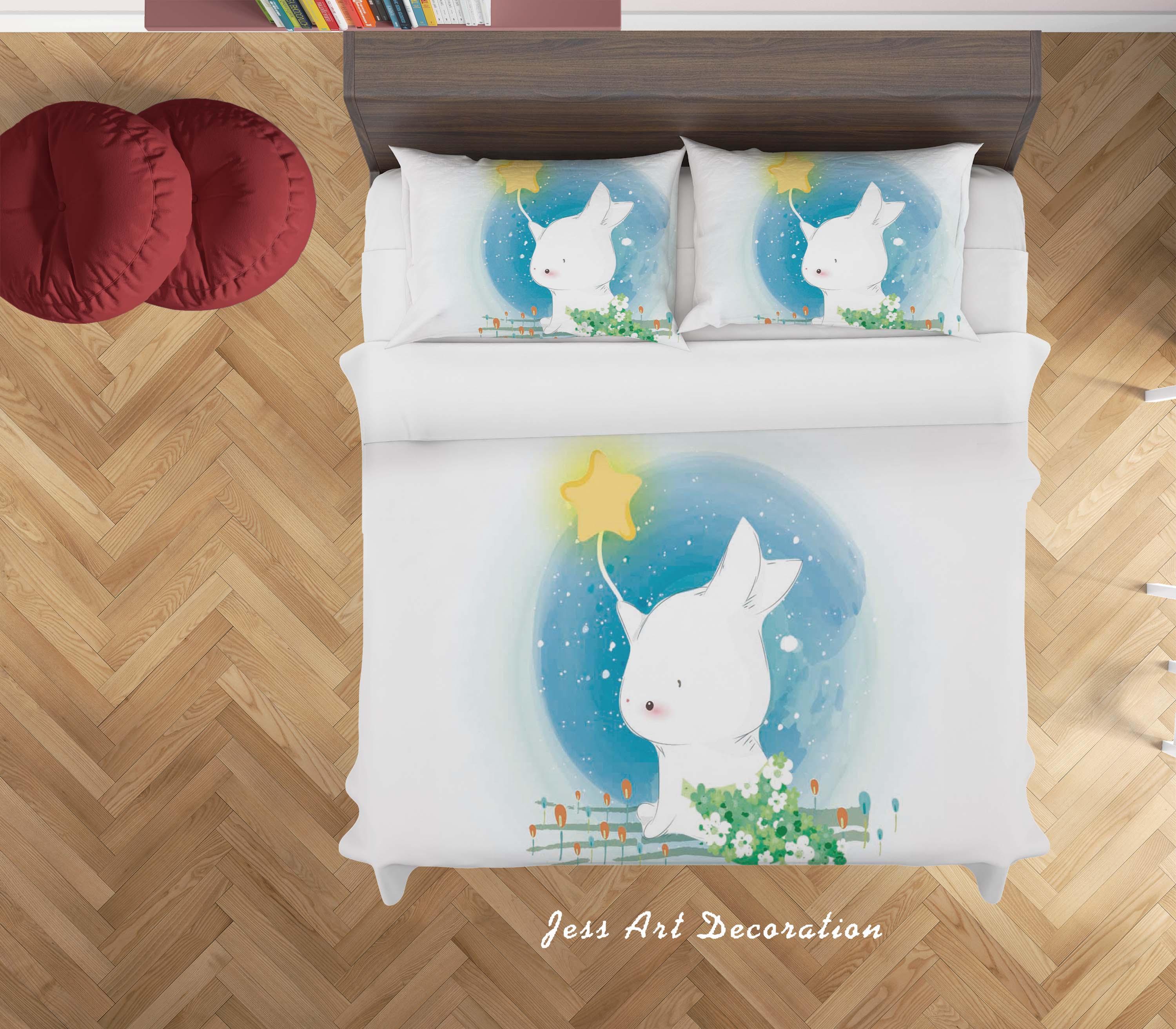 3D White Blue Rabbit Star Quilt Cover Set Bedding Set Duvet Cover Pillowcases SF91- Jess Art Decoration