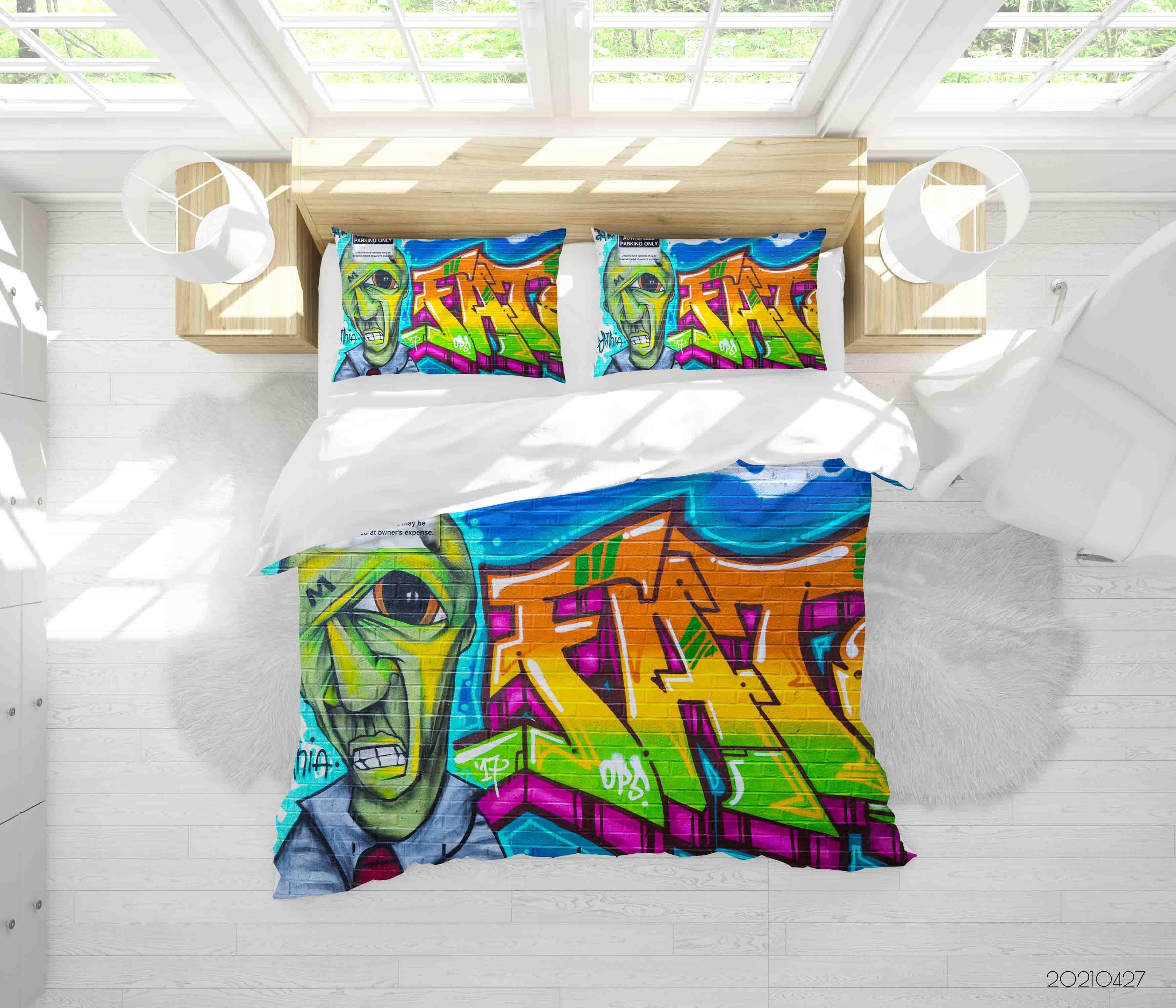 3D Abstract Colored Street Graffiti Quilt Cover Set Bedding Set Duvet Cover Pillowcases 113- Jess Art Decoration