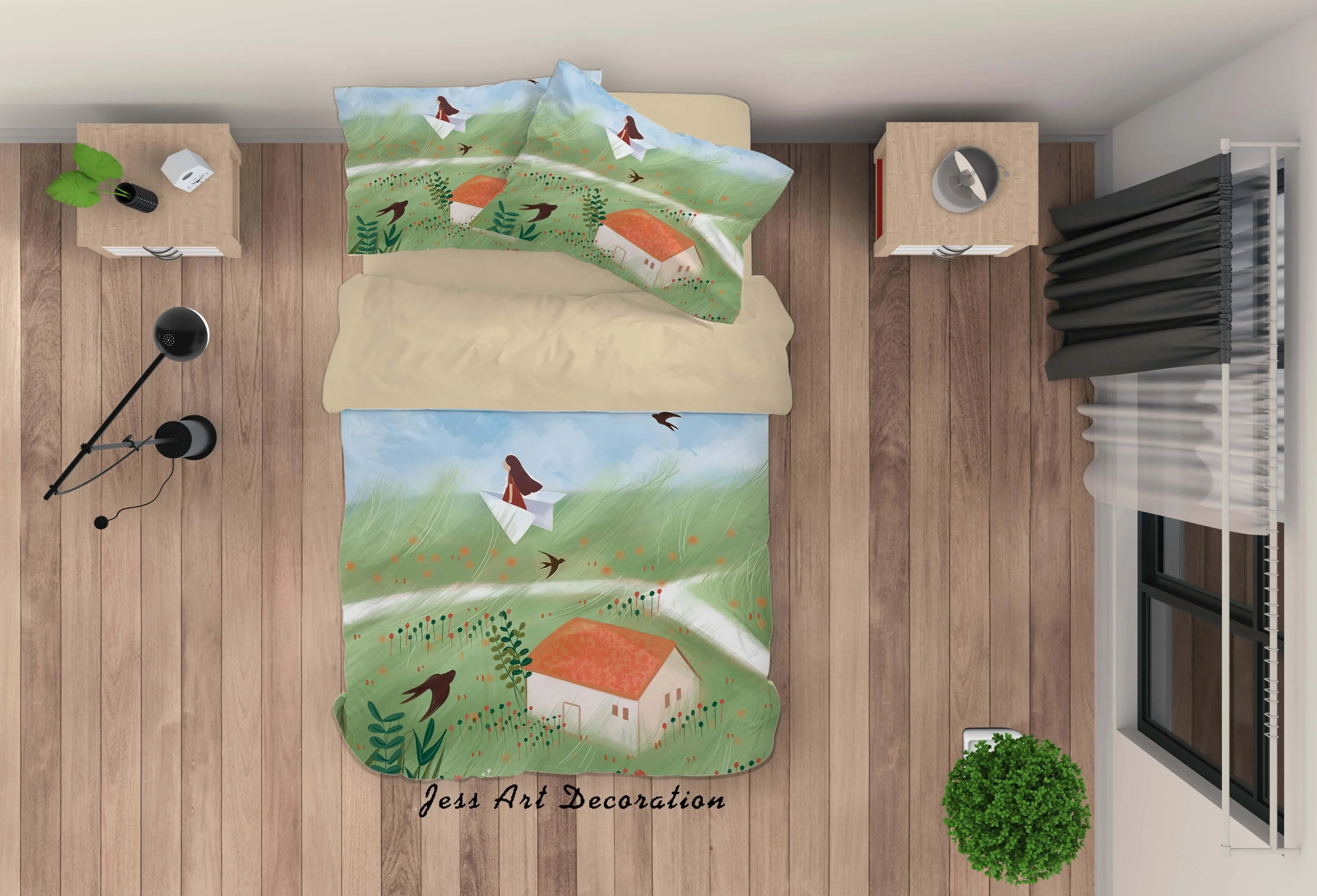 3D Girls Lawn House Painting Quilt Cover Set Bedding Set Duvet Cover Pillowcases A458 LQH- Jess Art Decoration