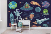 3D Cartoon Space Planet Rocket Astronaut Wall Mural Wallpaper WJ 6771- Jess Art Decoration