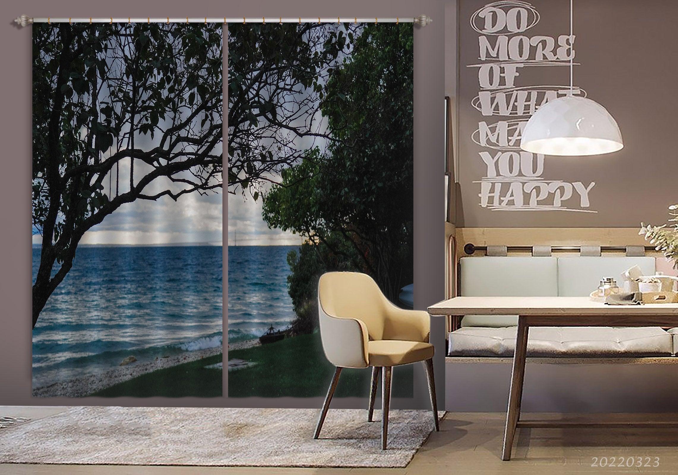 3D Woods Mountain Peak River Scenery Curtains and Drapes GD 2695- Jess Art Decoration