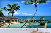 3D Blue Sky Sea Coconut Tree Wall Mural Wallpaper LQH 28- Jess Art Decoration