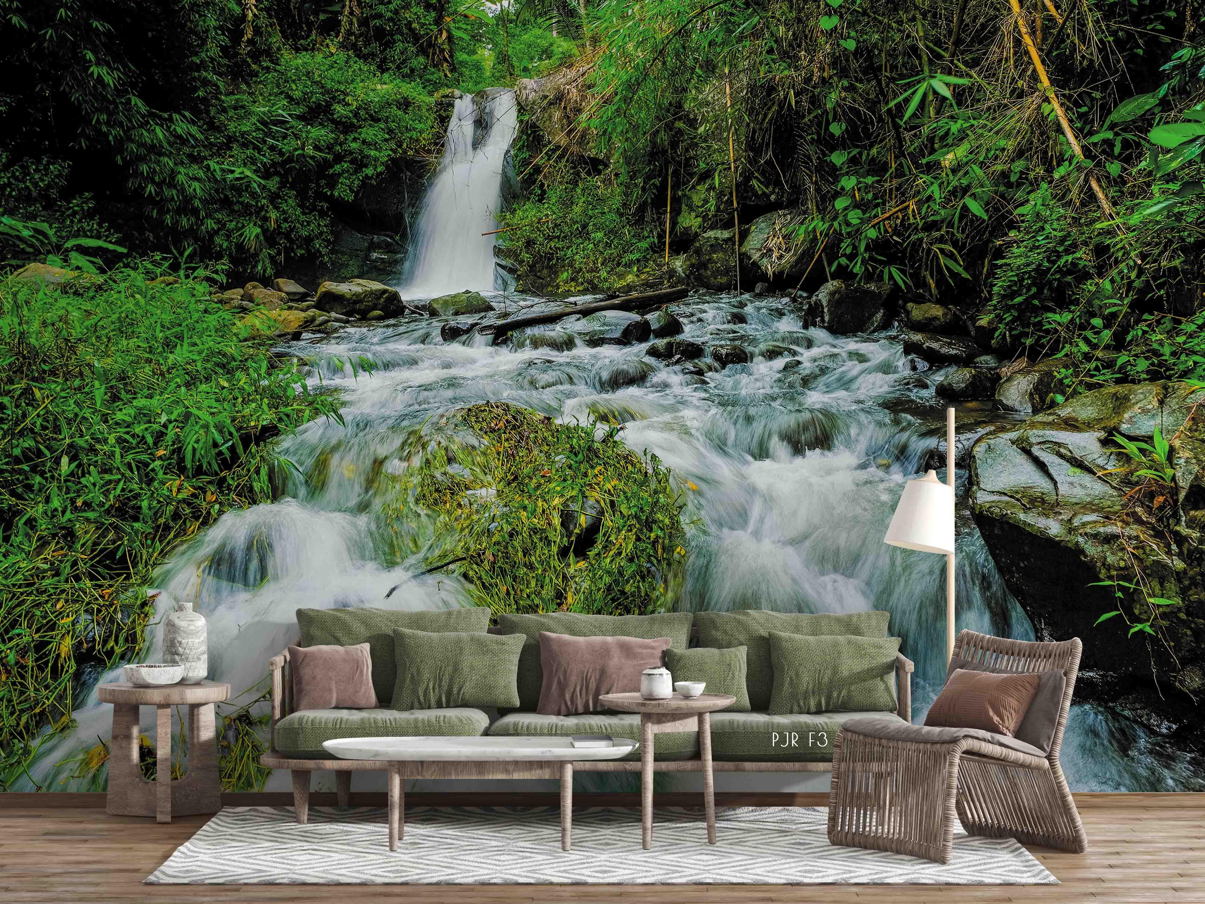 3D Green Forest Plant Waterfall Scenery Wall Mural Wallpaper LXL 1113 ...