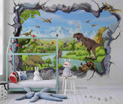3D Destroyed Cartoon Rain Forest Dinosaur Wall Mural Wallpaper SWW5102- Jess Art Decoration