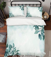 3D Watercolor Green Leaf Quilt Cover Set Bedding Set Duvet Cover Pillowcases 126- Jess Art Decoration