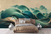 3D Vintage Japanese Ocean Wave Teal Texture Wall Mural Wallpaper GD 1911- Jess Art Decoration