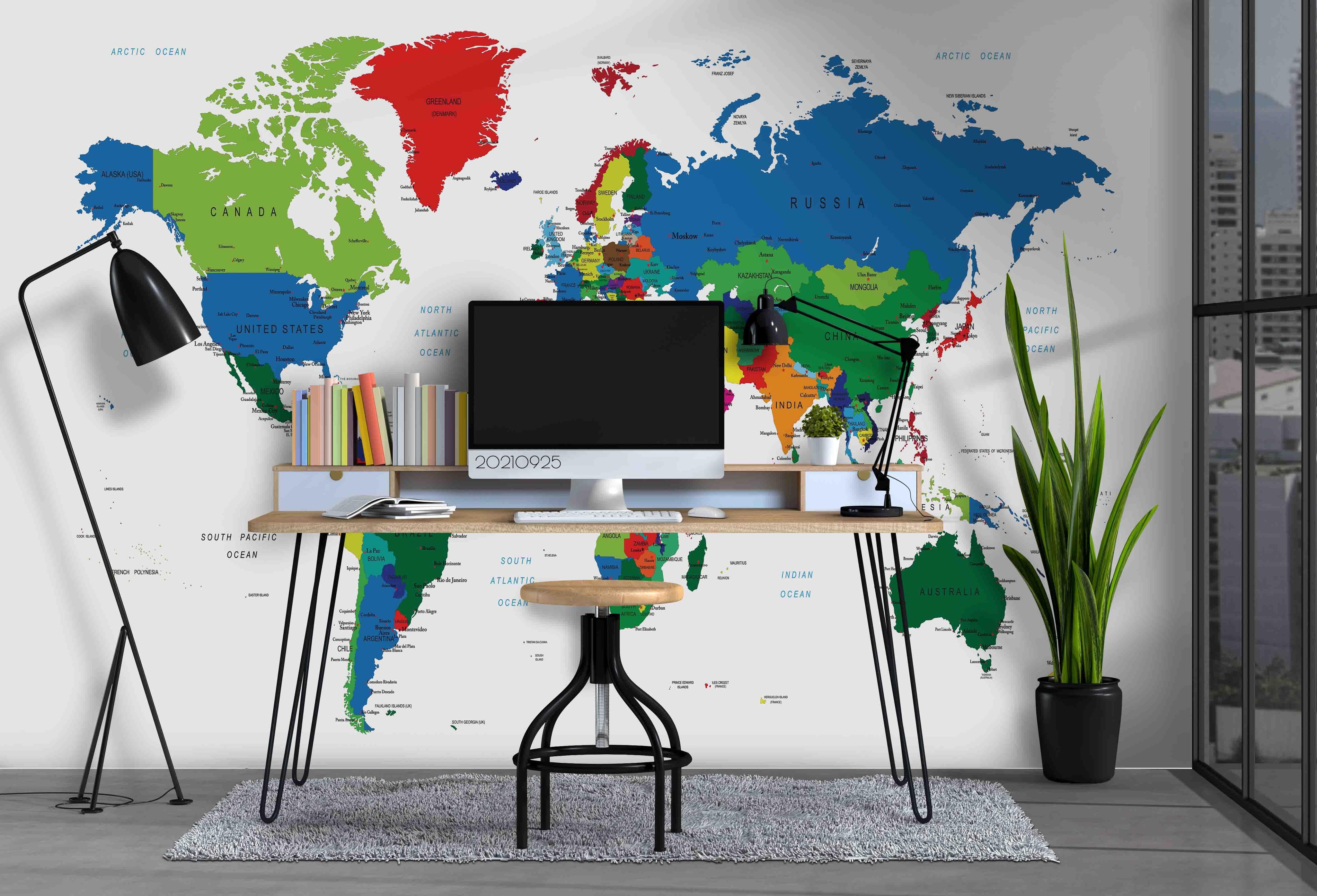 3D Color World Map Wall Mural Wallpaper LQH 200- Jess Art Decoration