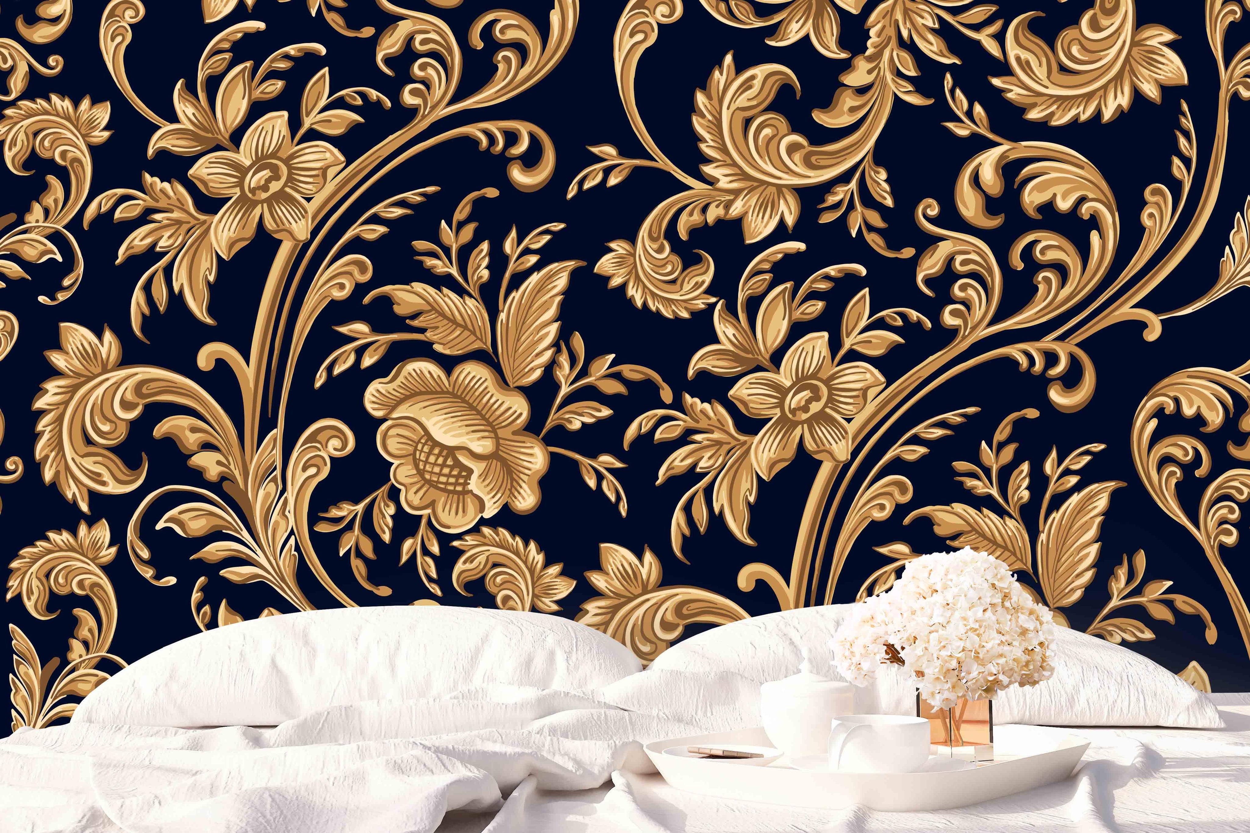 3D Gold Flower Pattern Wall Mural Wallpaper 15- Jess Art Decoration