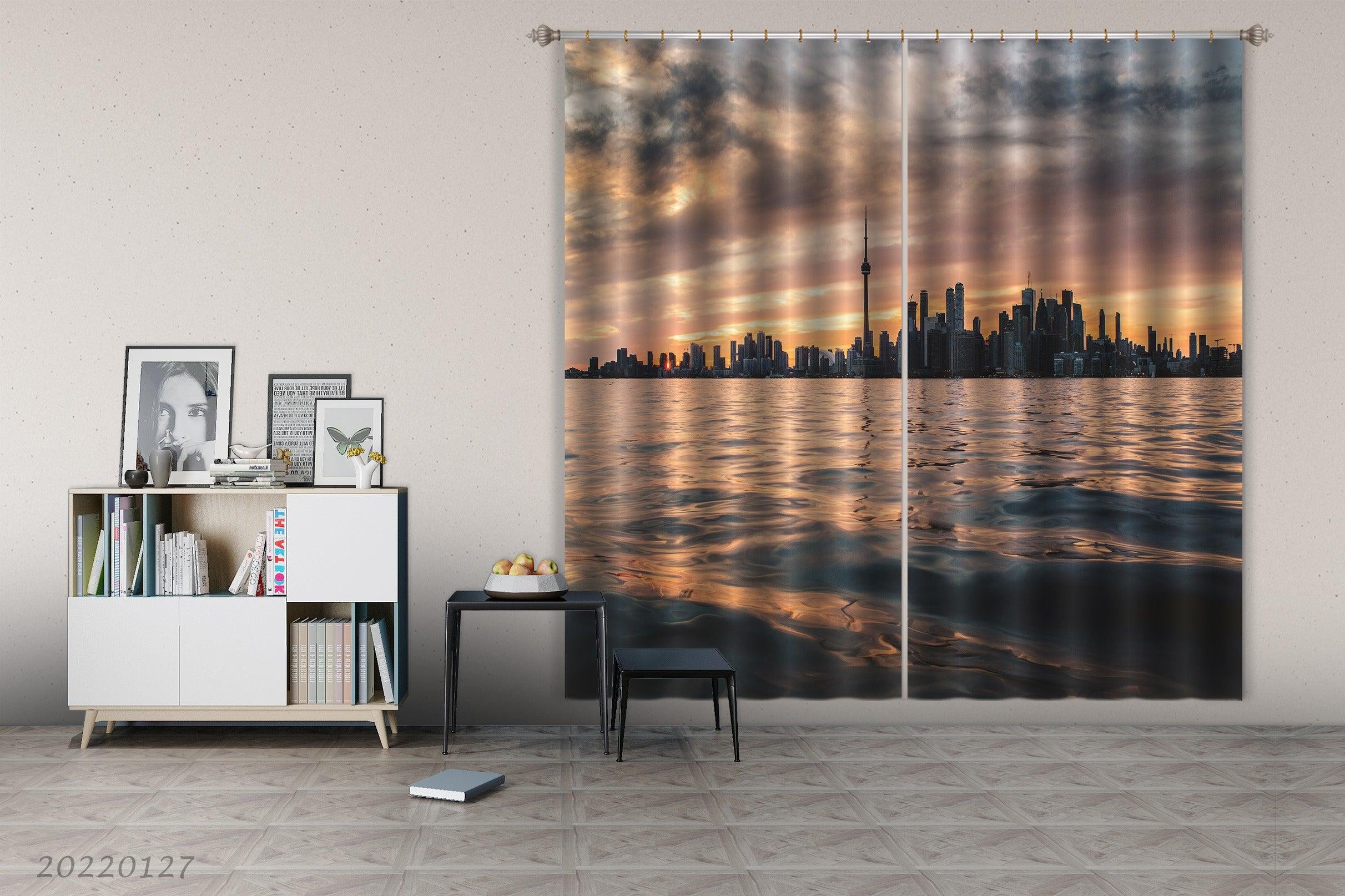 3D Riverside City Building Curtains and Drapes GD 1527- Jess Art Decoration