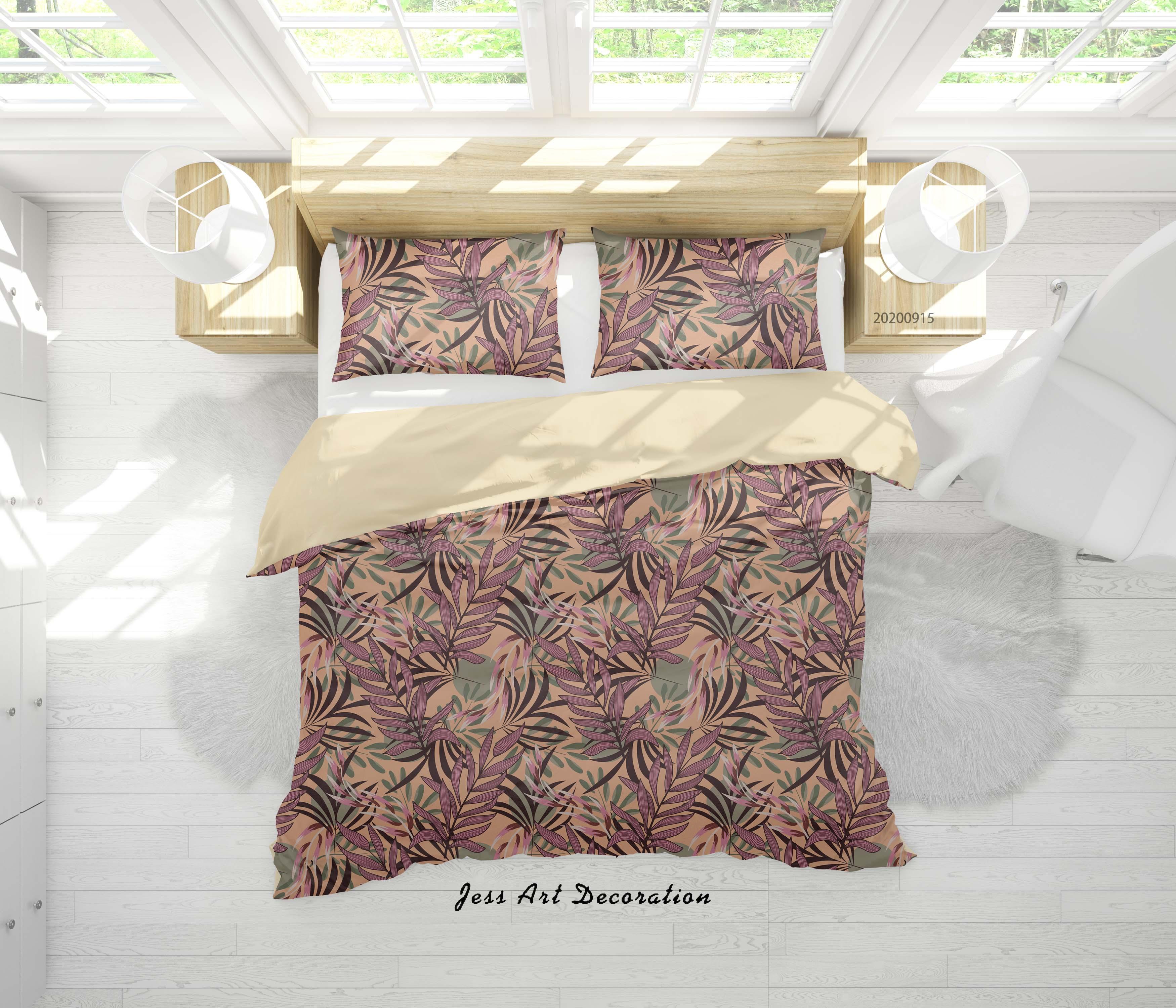 3D Plant Leaves Flower Pattern Quilt Cover Set Bedding Set Duvet Cover Pillowcases WJ 9077- Jess Art Decoration