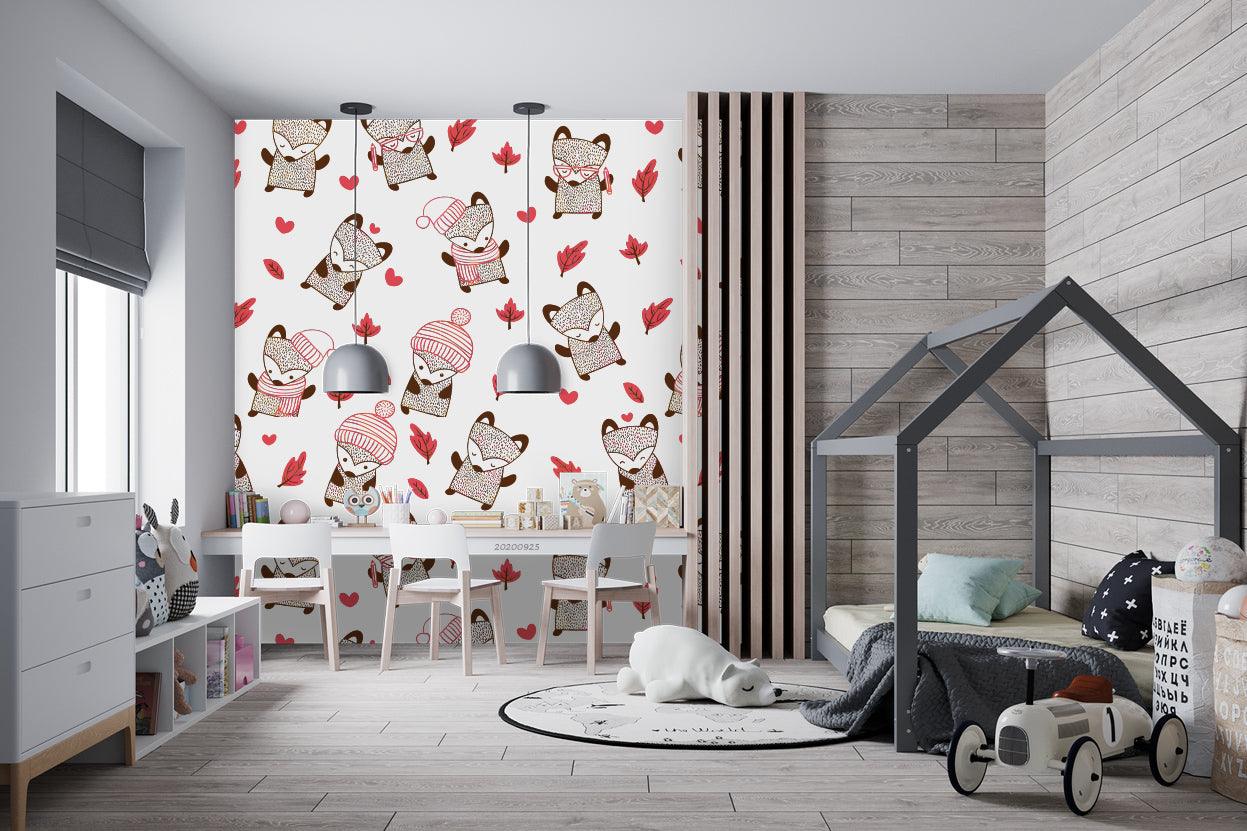 Cartoon Fox Animal Red Maple Plant Wall Mural Wallpaper LXL- Jess Art Decoration