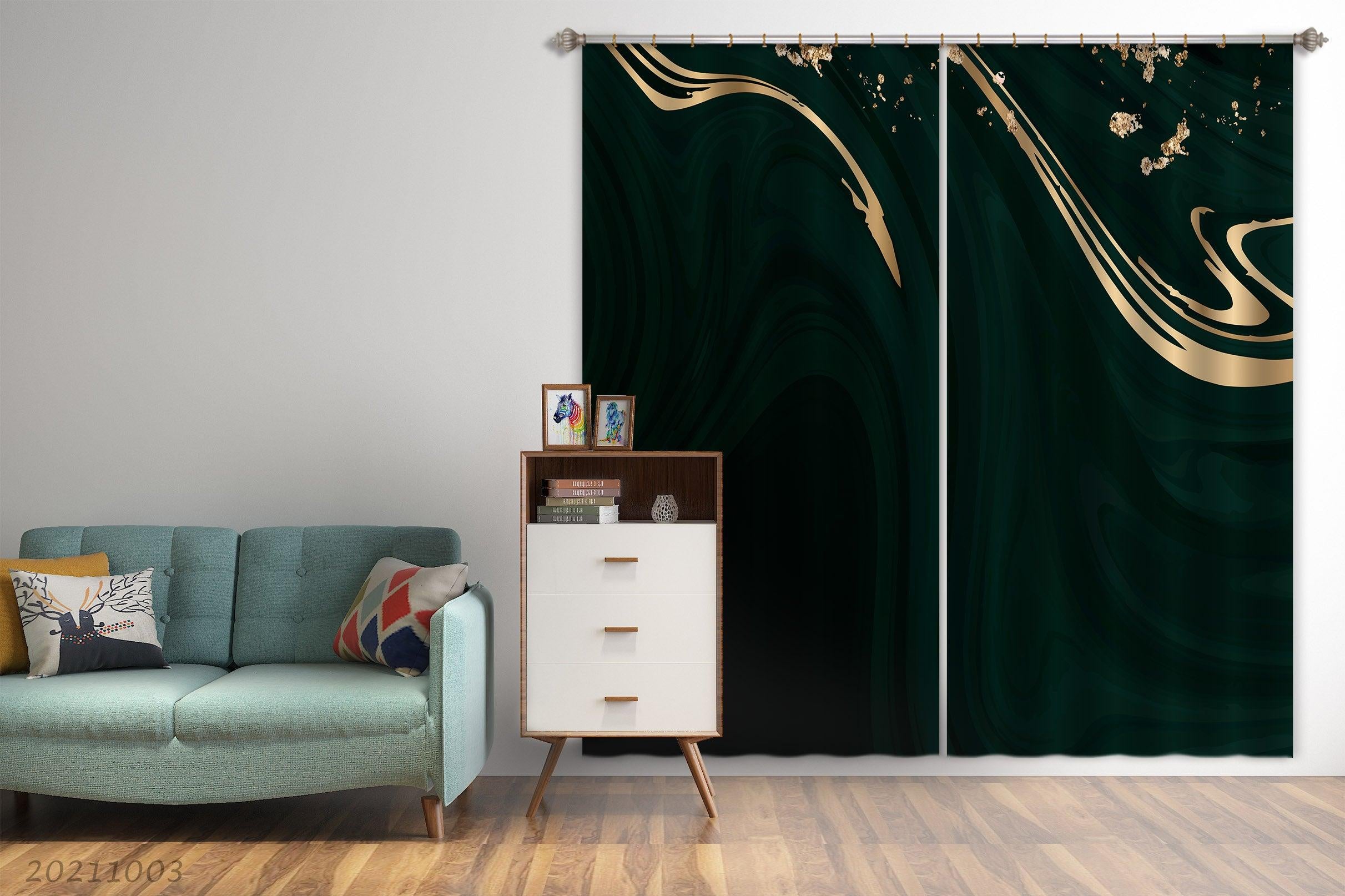 3D Black Gold Marble Texture Curtains and Drapes LQH 220- Jess Art Decoration