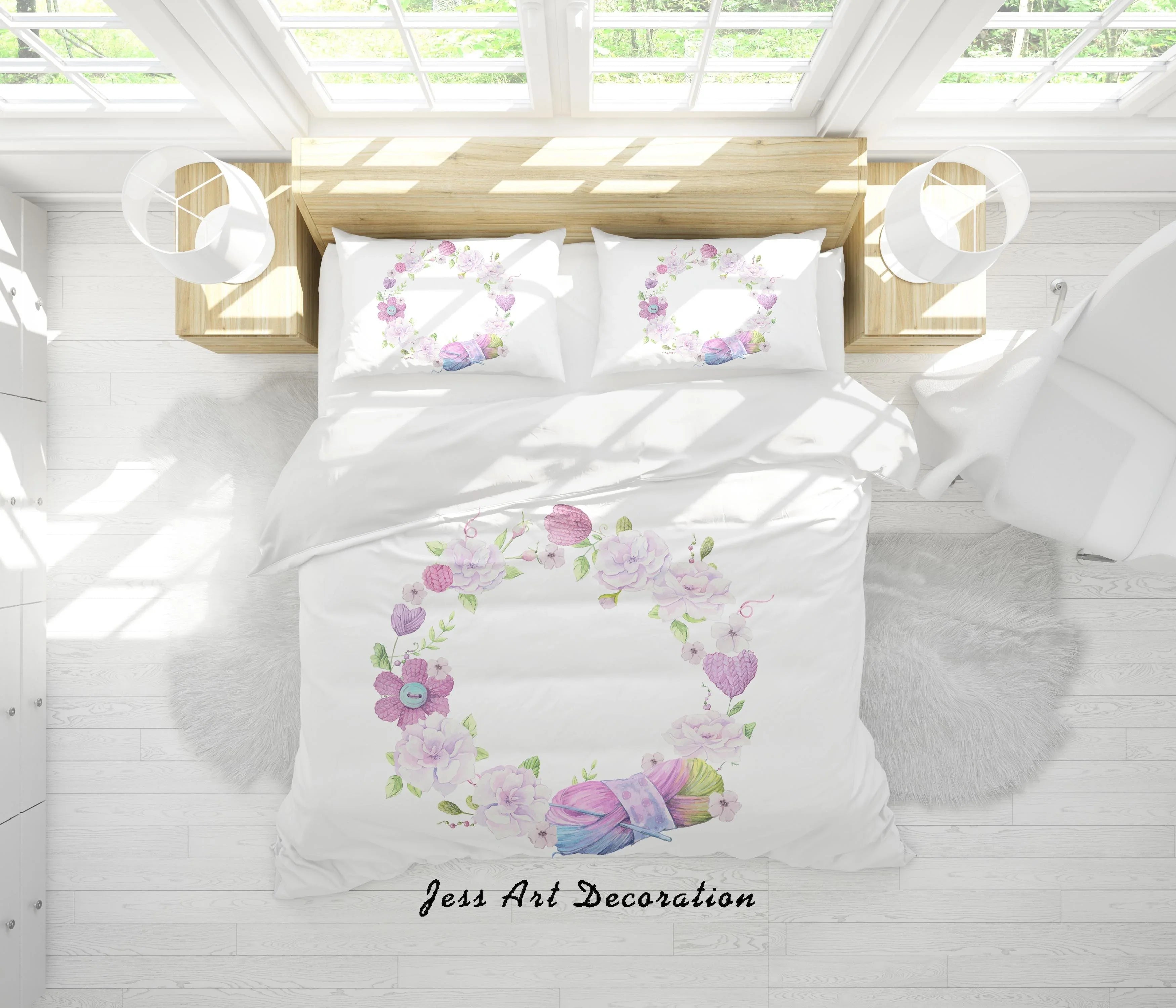 3D Wreath Flowers Yarn Quilt Cover Set Bedding Set Duvet Cover Pillowcases SF126- Jess Art Decoration