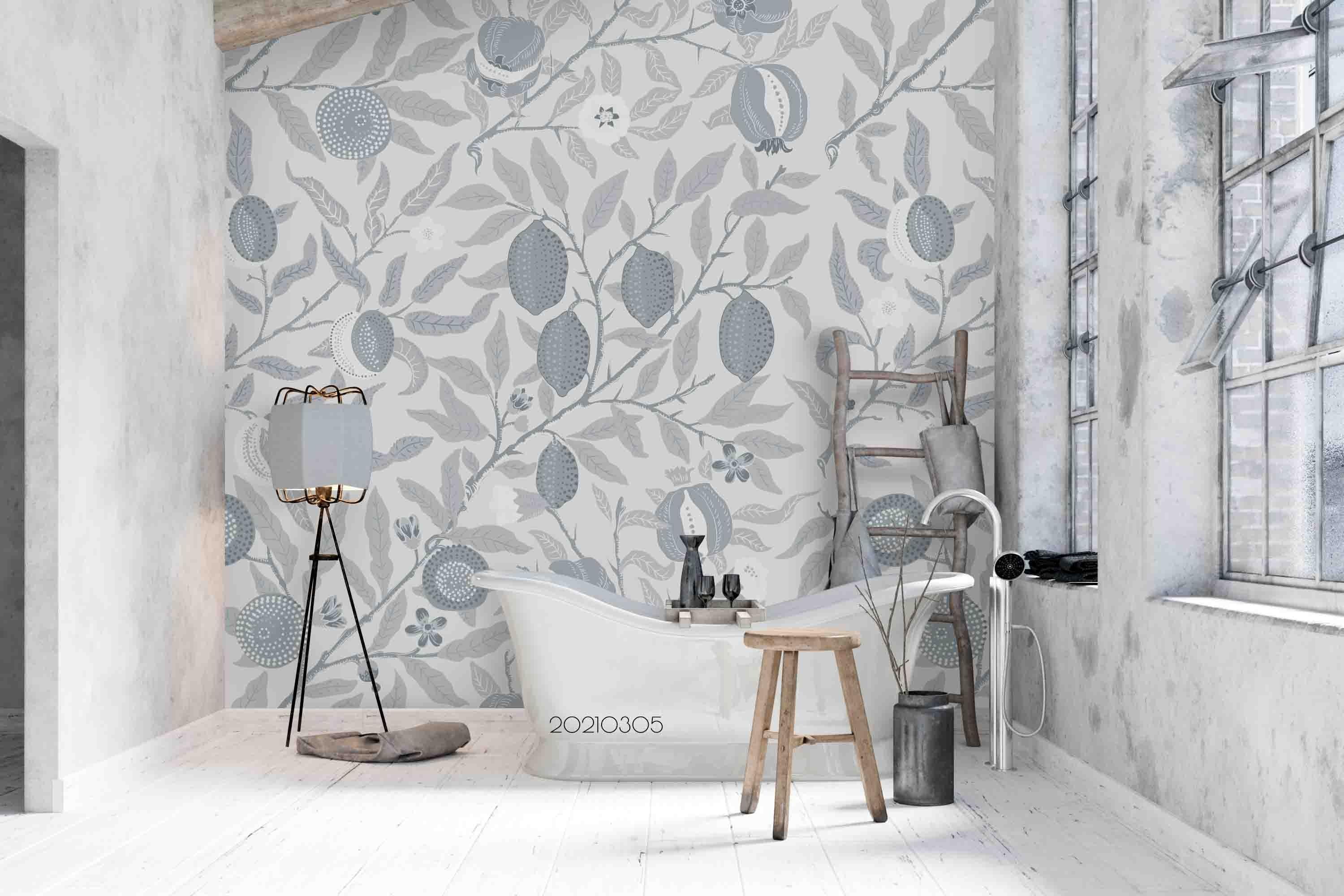 3D Hand Drawn Grey Floral Leaves Wall Mural Wallpaper LQH 48- Jess Art Decoration