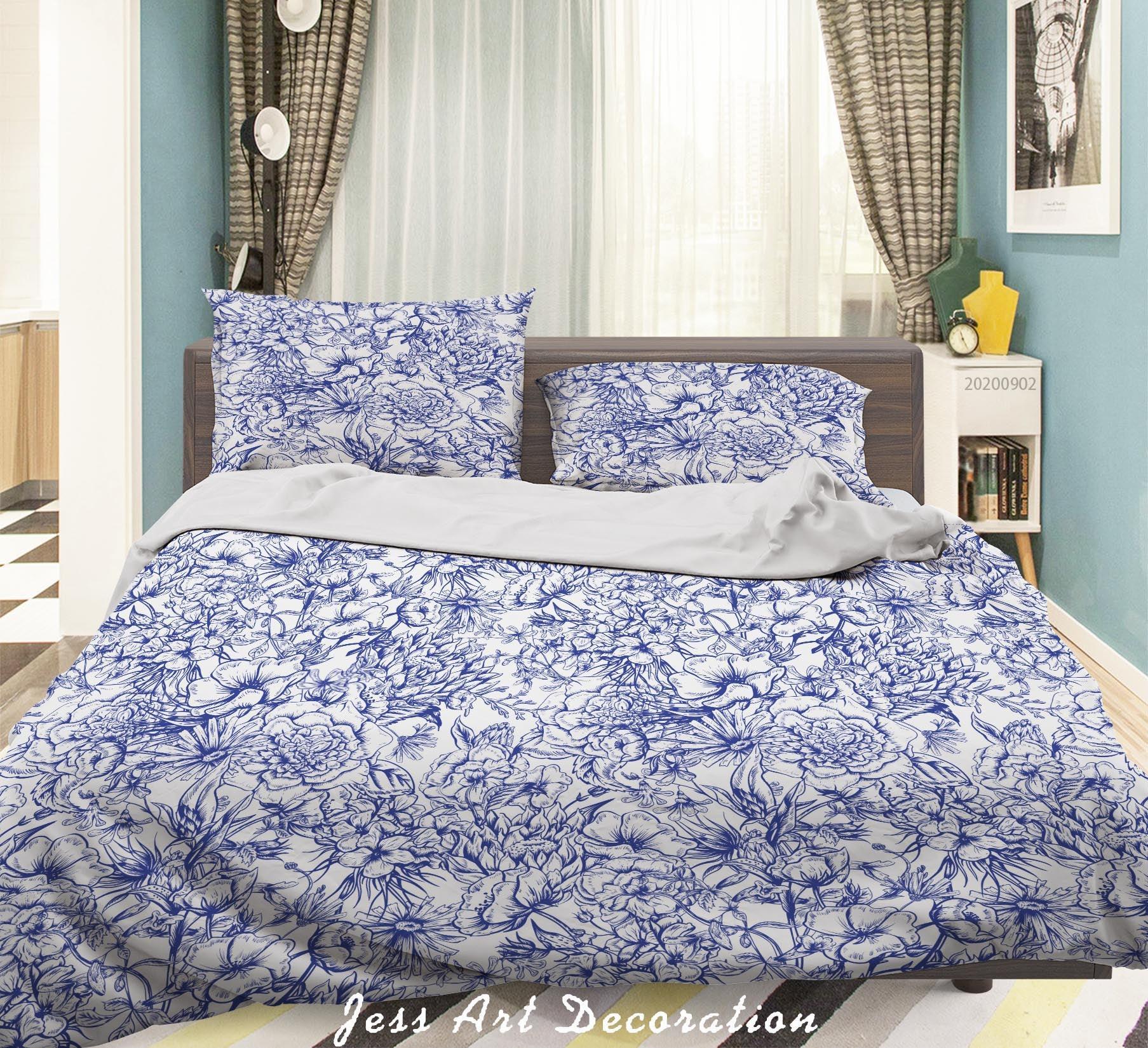 3D Blue Flowers Pattern Quilt Cover Set Bedding Set Duvet Cover Pillowcases WJ 1481- Jess Art Decoration