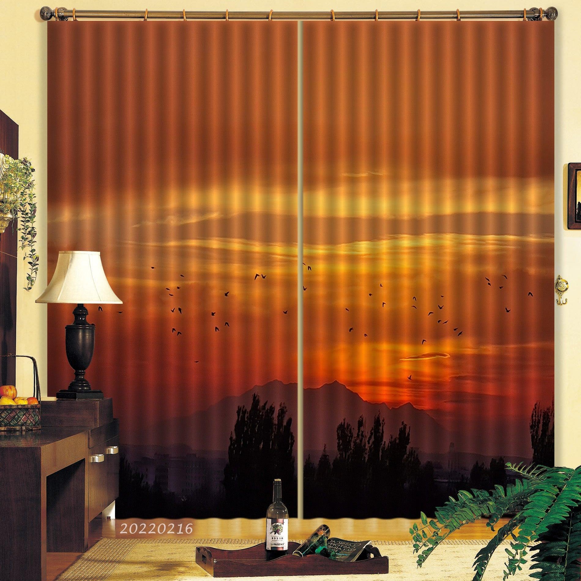 3D Woods Mountain Bird Red Sky Cloud Curtains and Drapes GD 2006- Jess Art Decoration