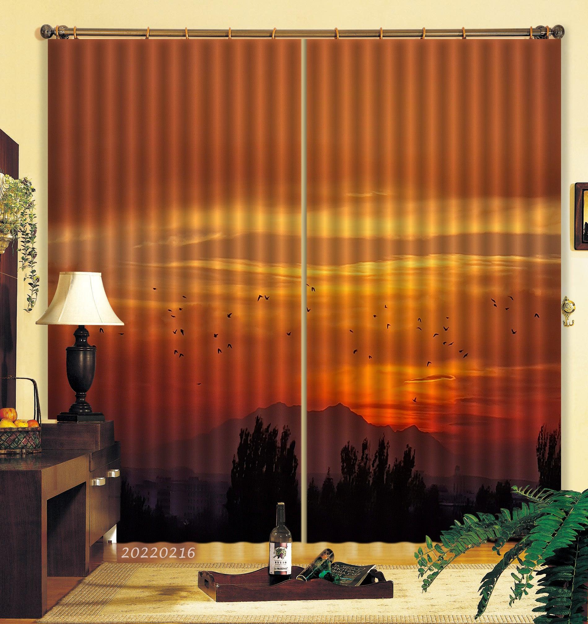 3D Woods Mountain Bird Red Sky Cloud Curtains and Drapes GD 2006- Jess Art Decoration
