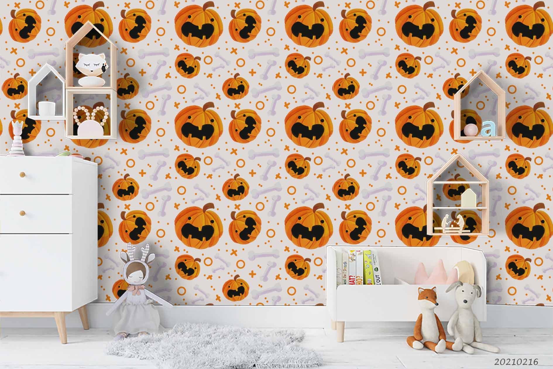 3D Hand Drawn Halloween Pumpkin Wall Mural Wallpaper LQH 455- Jess Art Decoration