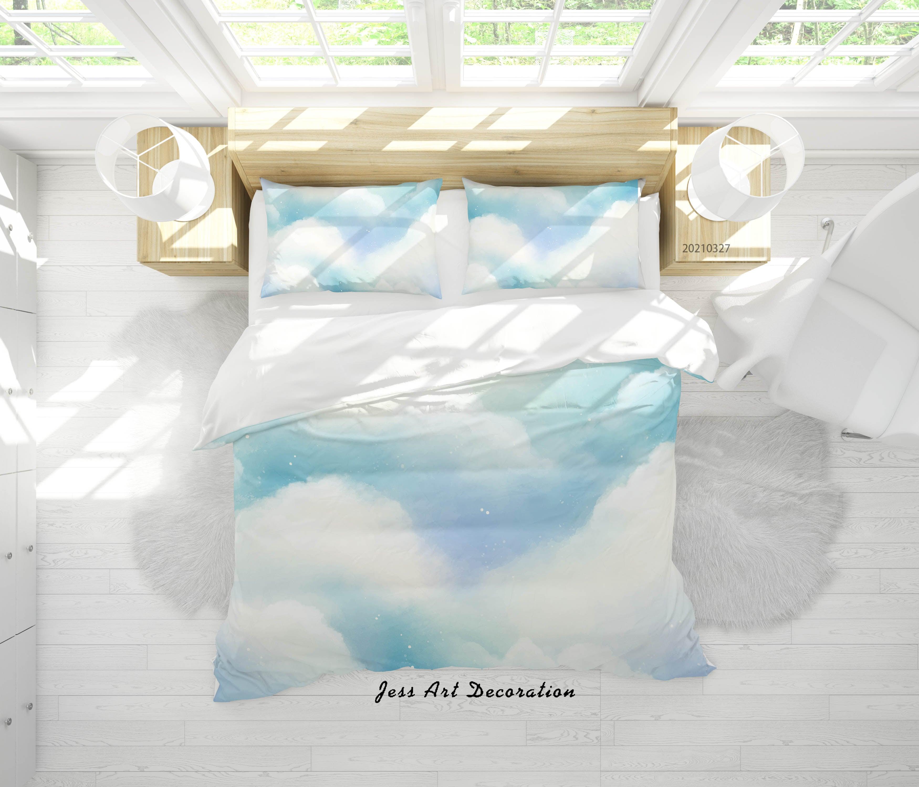 3D Watercolor Sky Cloud Quilt Cover Set Bedding Set Duvet Cover Pillowcases 51- Jess Art Decoration