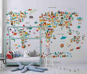 3D Cartoon World Map Animals Wall Mural Wallpaper LQH 19- Jess Art Decoration