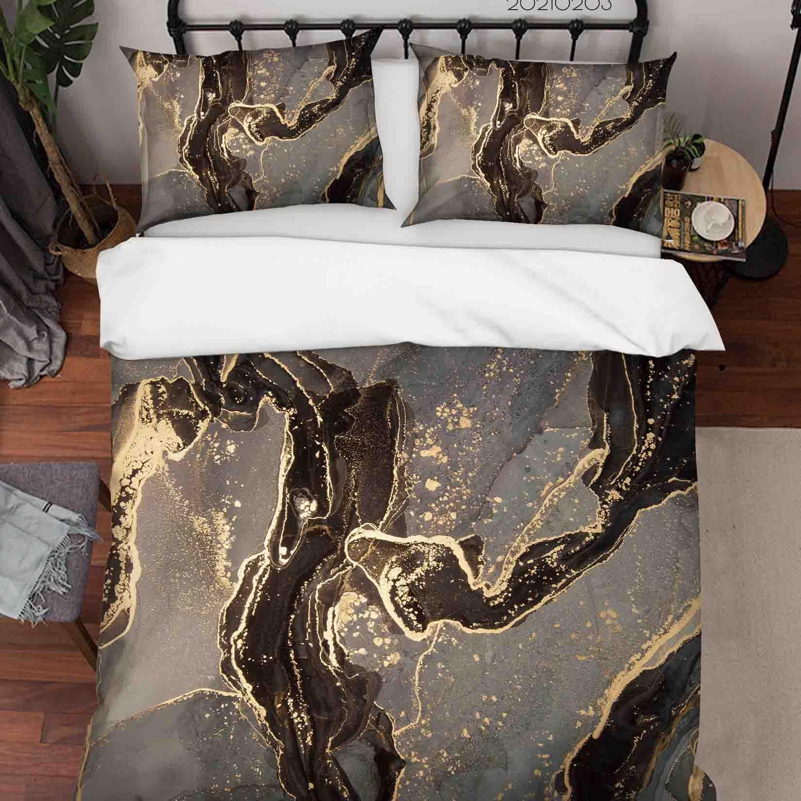 3D Abstract Golden Marble Texture Quilt Cover Set Bedding Set Duvet Cover Pillowcases 62- Jess Art Decoration