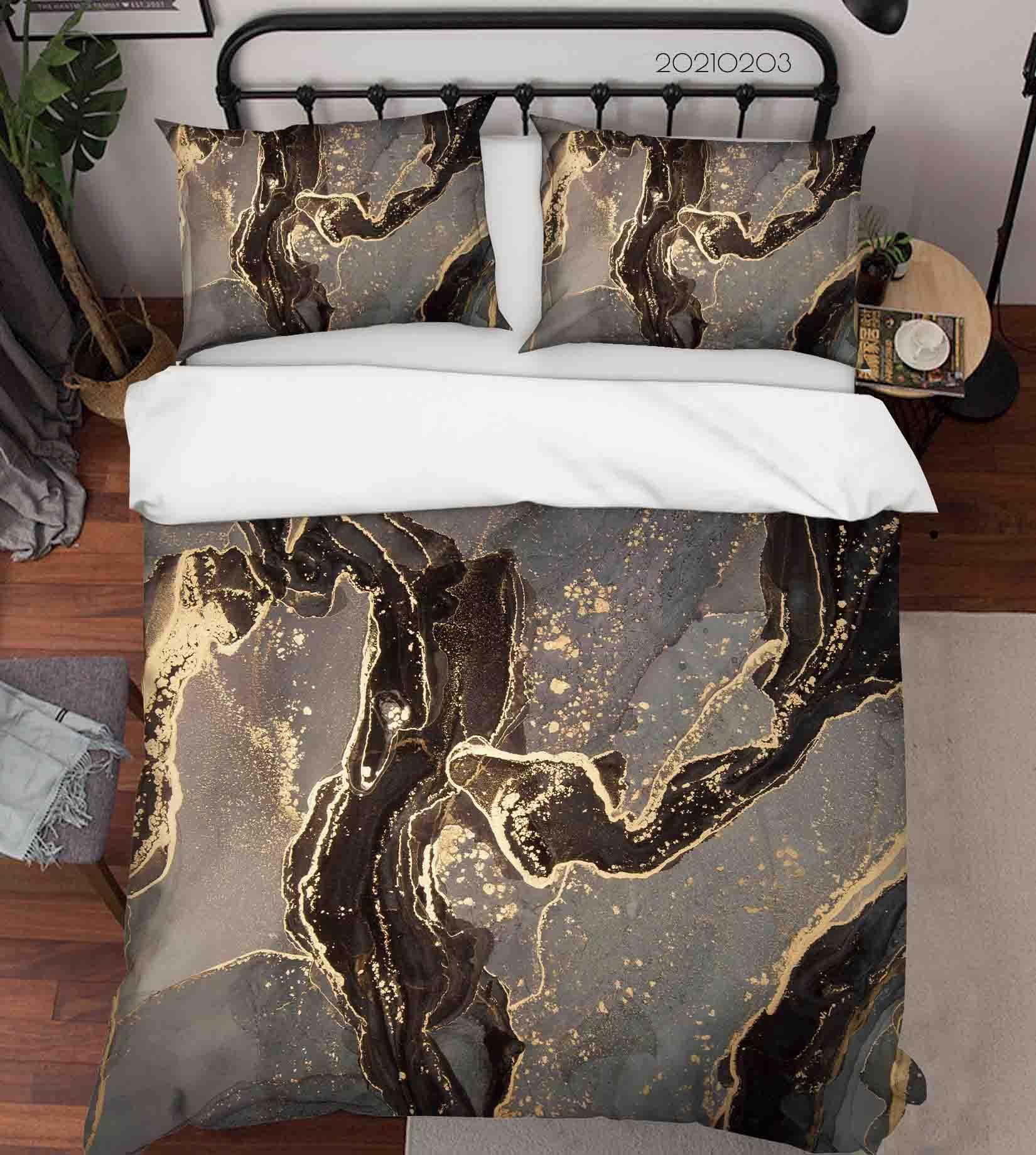 3D Abstract Golden Marble Texture Quilt Cover Set Bedding Set Duvet Cover Pillowcases 62- Jess Art Decoration