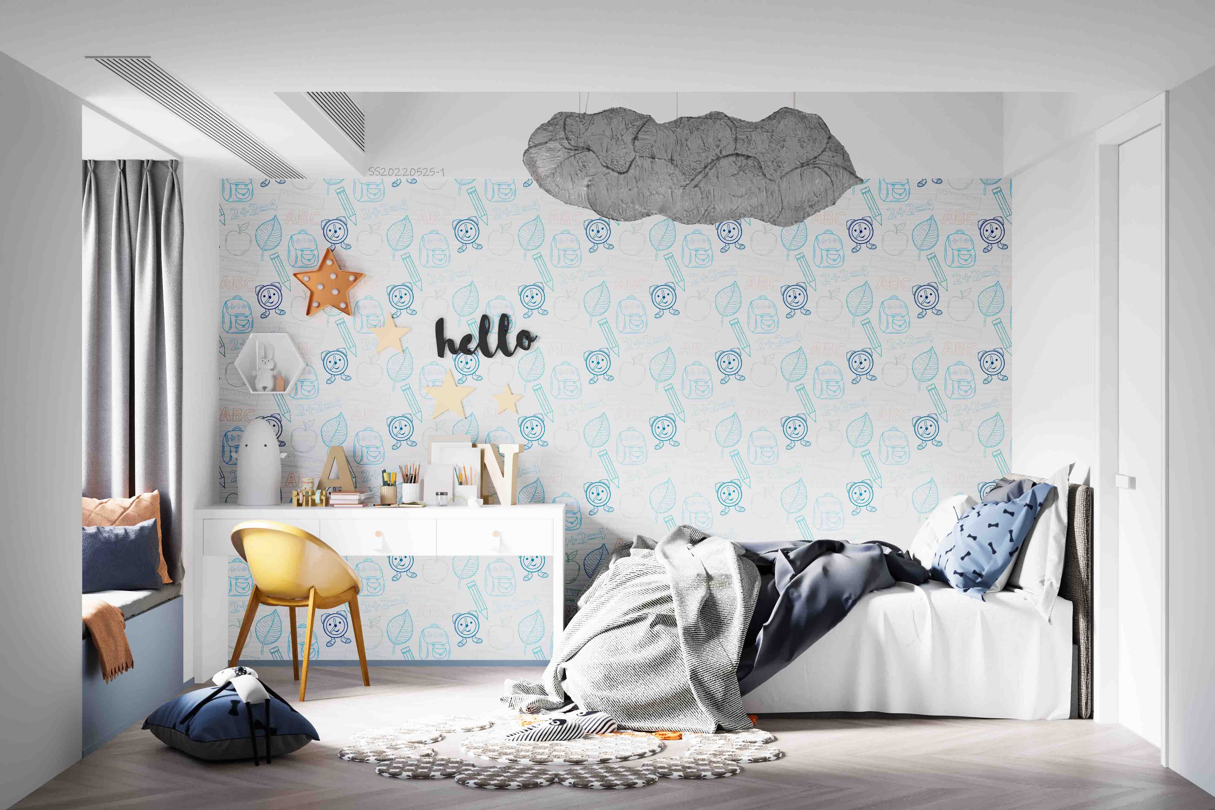 3D School Supplies Apple Leaf Pattern Wall Mural Wallpaper GD 4855- Jess Art Decoration