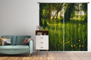 3D Summer Sunshine Big Tree Green Grass Wildflower Curtains and Drapes GD 1768- Jess Art Decoration