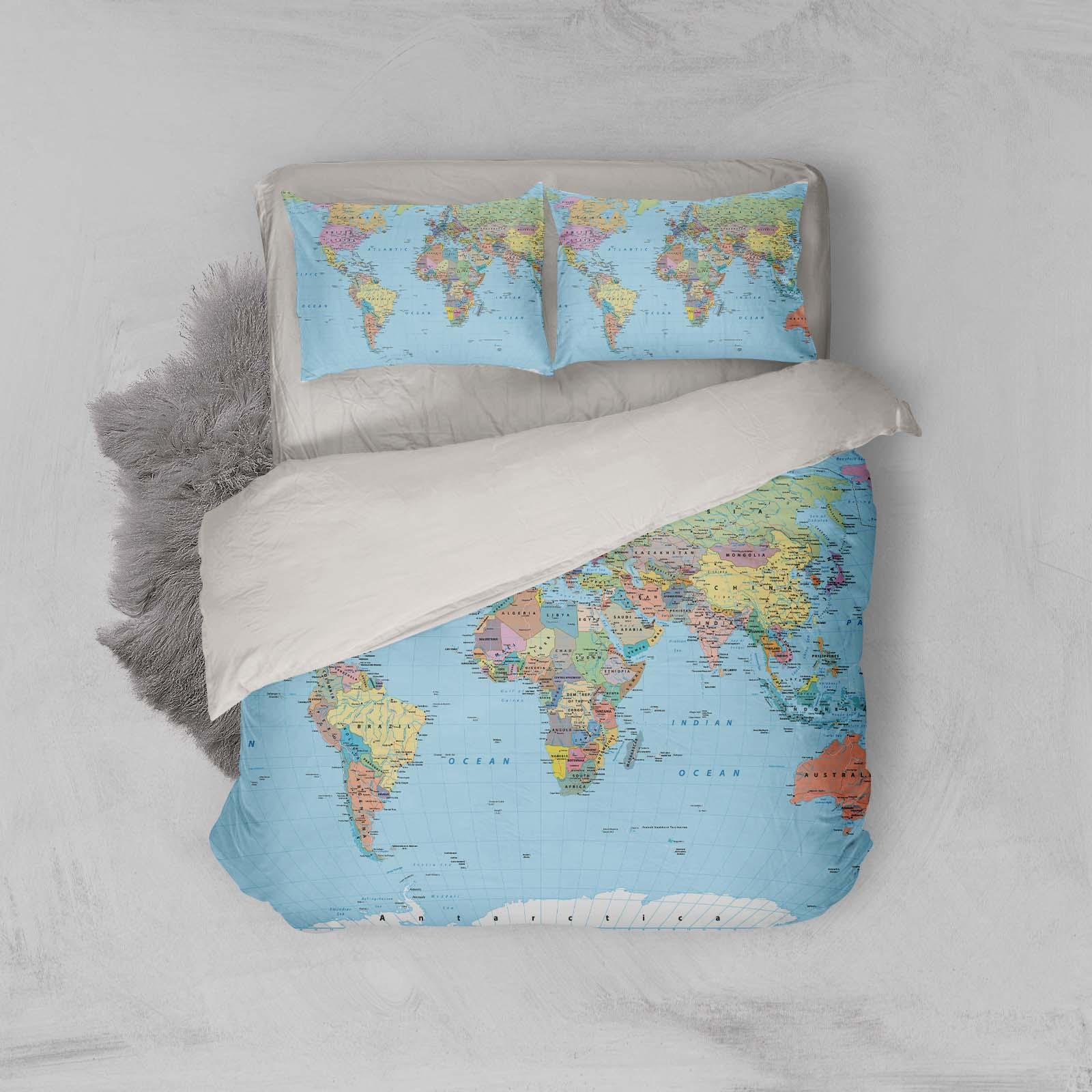 3D Blue World Map Quilt Cover Set Bedding Set Pillowcases 77- Jess Art Decoration