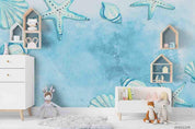 3D Watercolor Blue Starfish Shell Wall Mural Wallpaper LQH 4- Jess Art Decoration