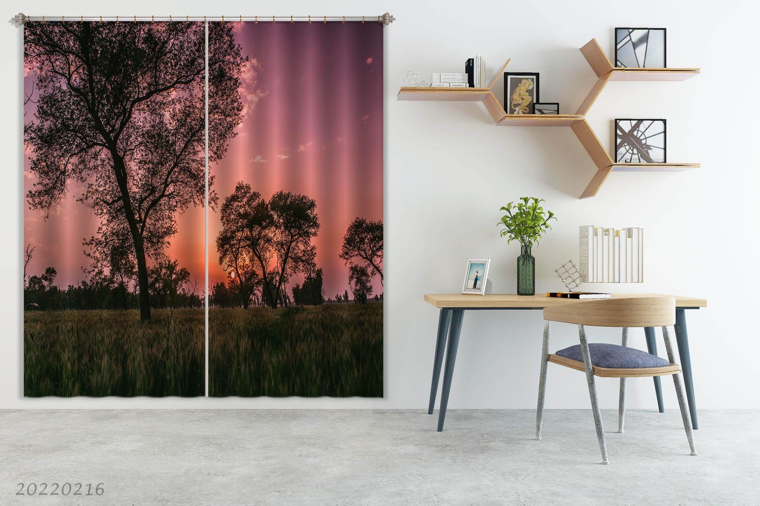 3D Field Plant Tree Sunrise View Curtains and Drapes GD 2336- Jess Art Decoration