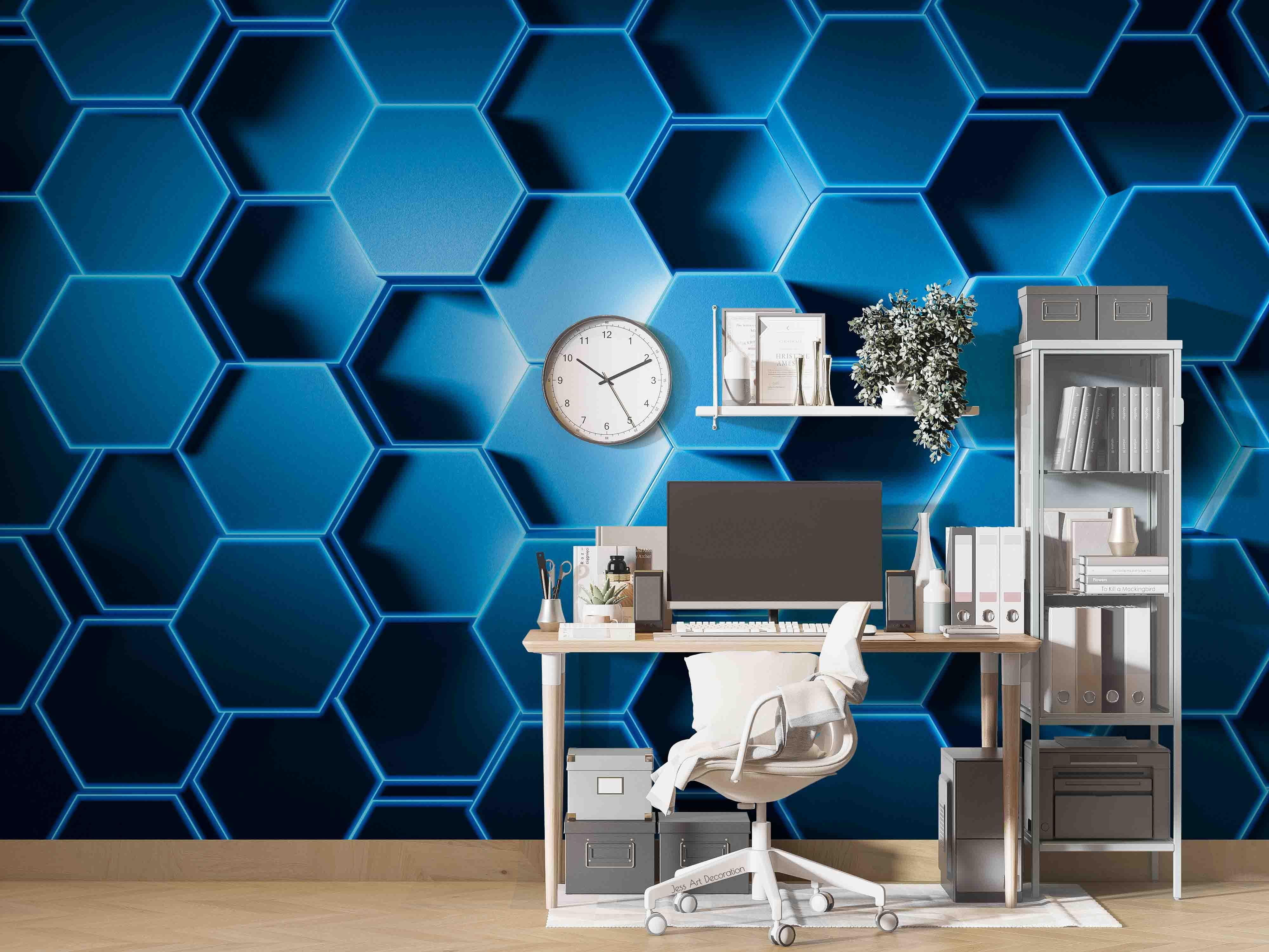 3D Blue Hexagon Wall Mural Wallpaper sww 248- Jess Art Decoration